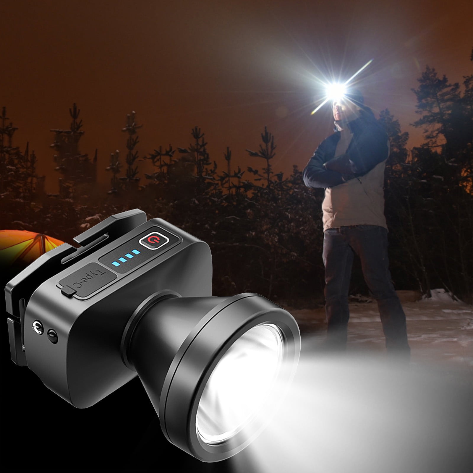Rechargeable LED Headlamp, LED Spotlight Flashlight Outdoor, Long Lasting Large Waterproof Spot Light, Outdoor Fishing Night Fishing Lamp, Camping Light, for Hunting Boating Camping Black - Image 1