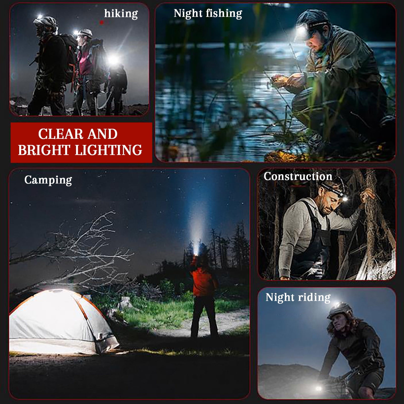 Rechargeable LED Headlamp, LED Spotlight Flashlight Outdoor, Long Lasting Large Waterproof Spot Light, Outdoor Fishing Night Fishing Lamp, Camping Light, for Hunting Boating Camping Black - Image 6