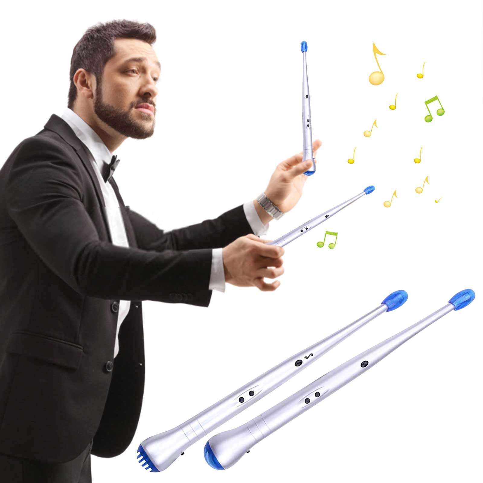 1 Pair Electronic Drumsticks, Adjustable Sensitivity Intelligent Electric Light Up Drumsticks, Electronic Air Drum Sticks, Rock Beat Drum Stick, Percussion Instrument Tool Silver - Image 1