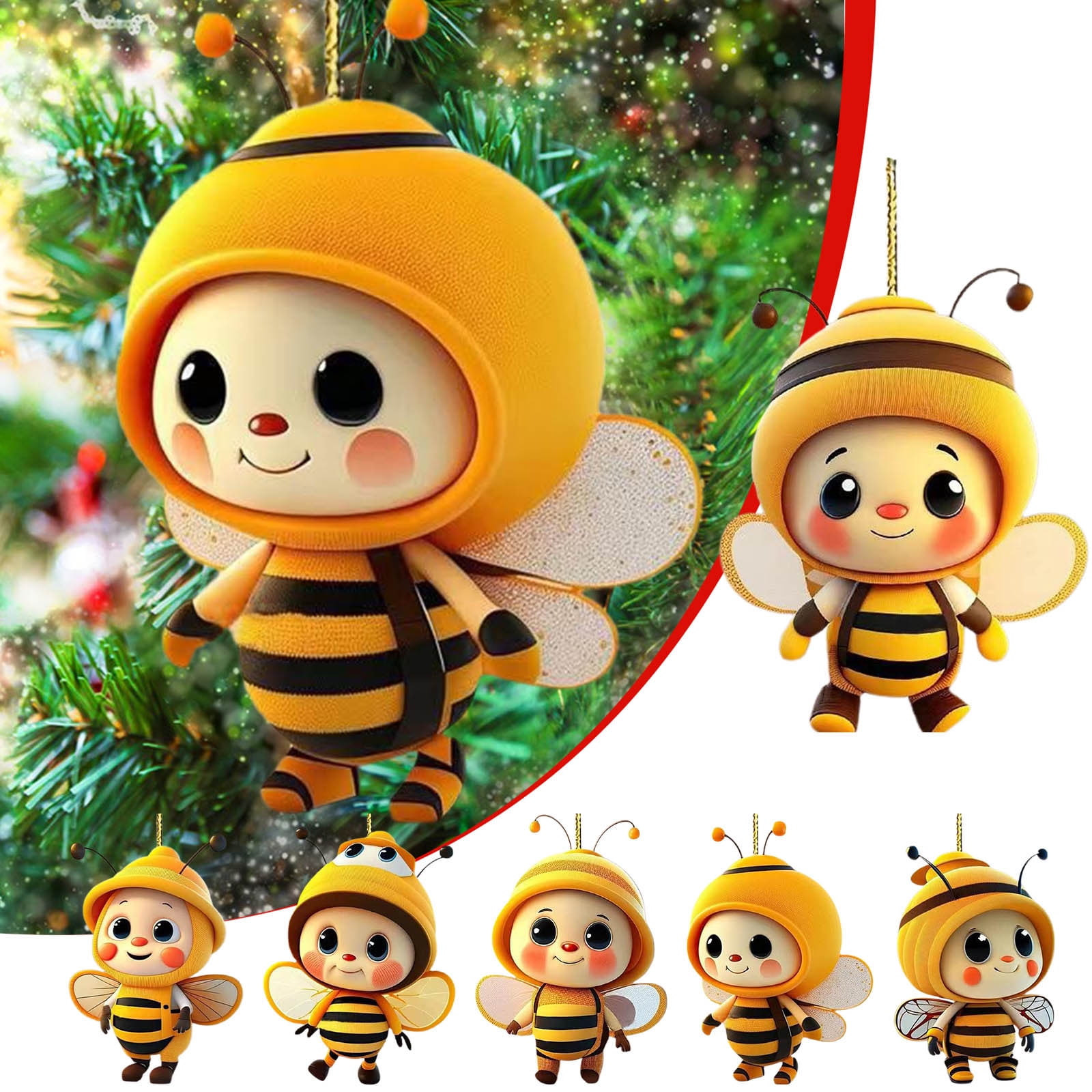 6PCS Christmas Cute Bee Hanging Ornaments, 3.15