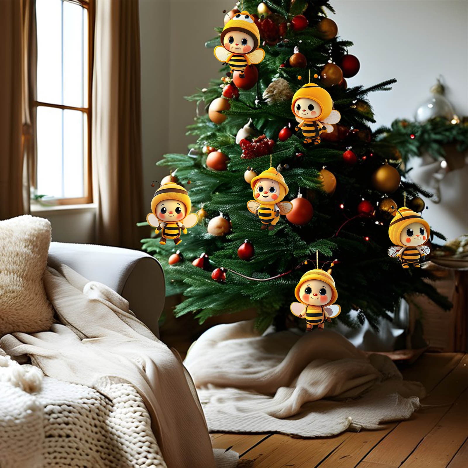 6PCS Christmas Cute Bee Hanging Ornaments, 3.15