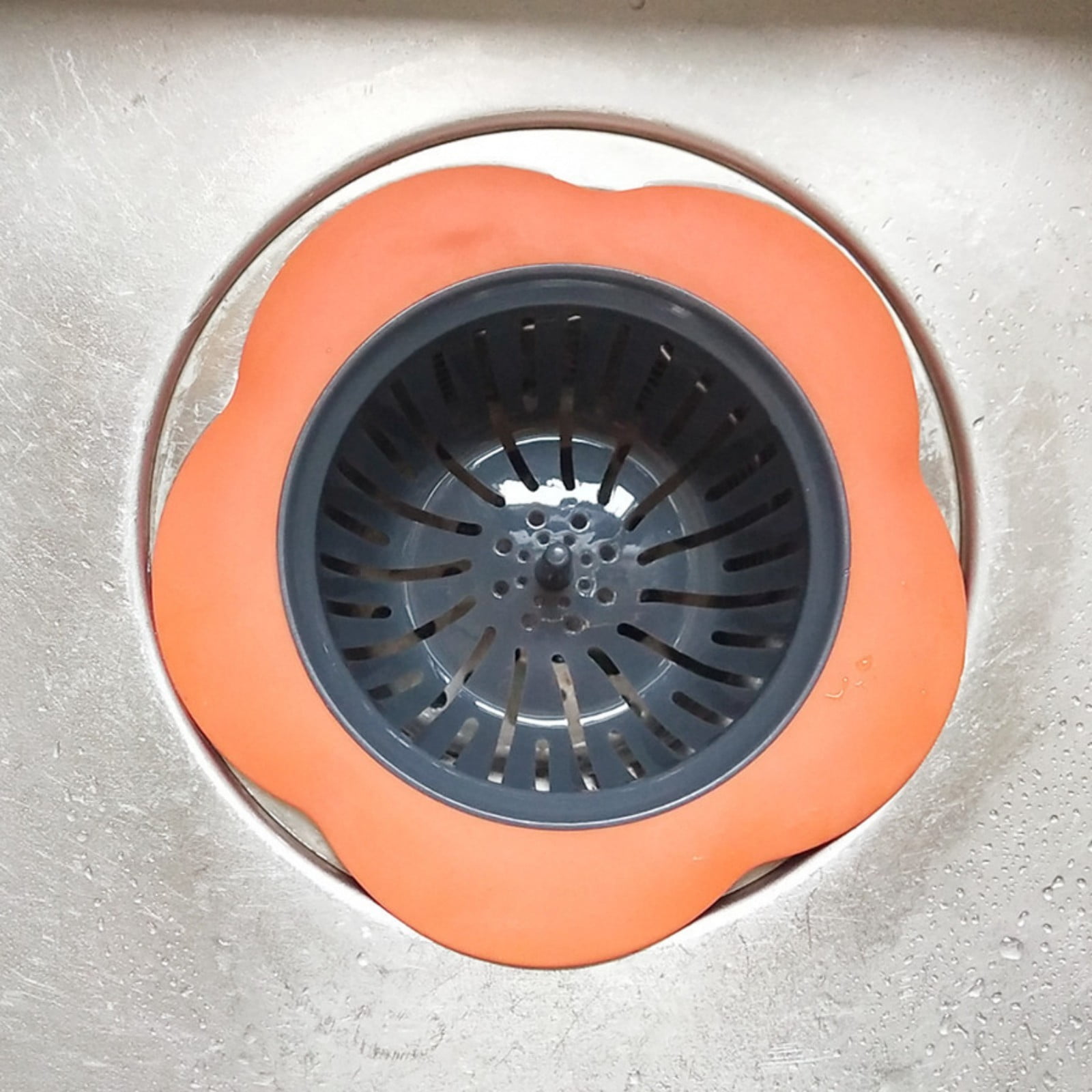 Plastic Sink Strainer, Kitchen Bathroom Tools, Flower Shaped Anti Blocking, Sink Drains Cover Filter, Silicone Sink Strainer, Kitchen Sink Drain Strainer, Kitchen Sink Drain Basket Orange - Image 1