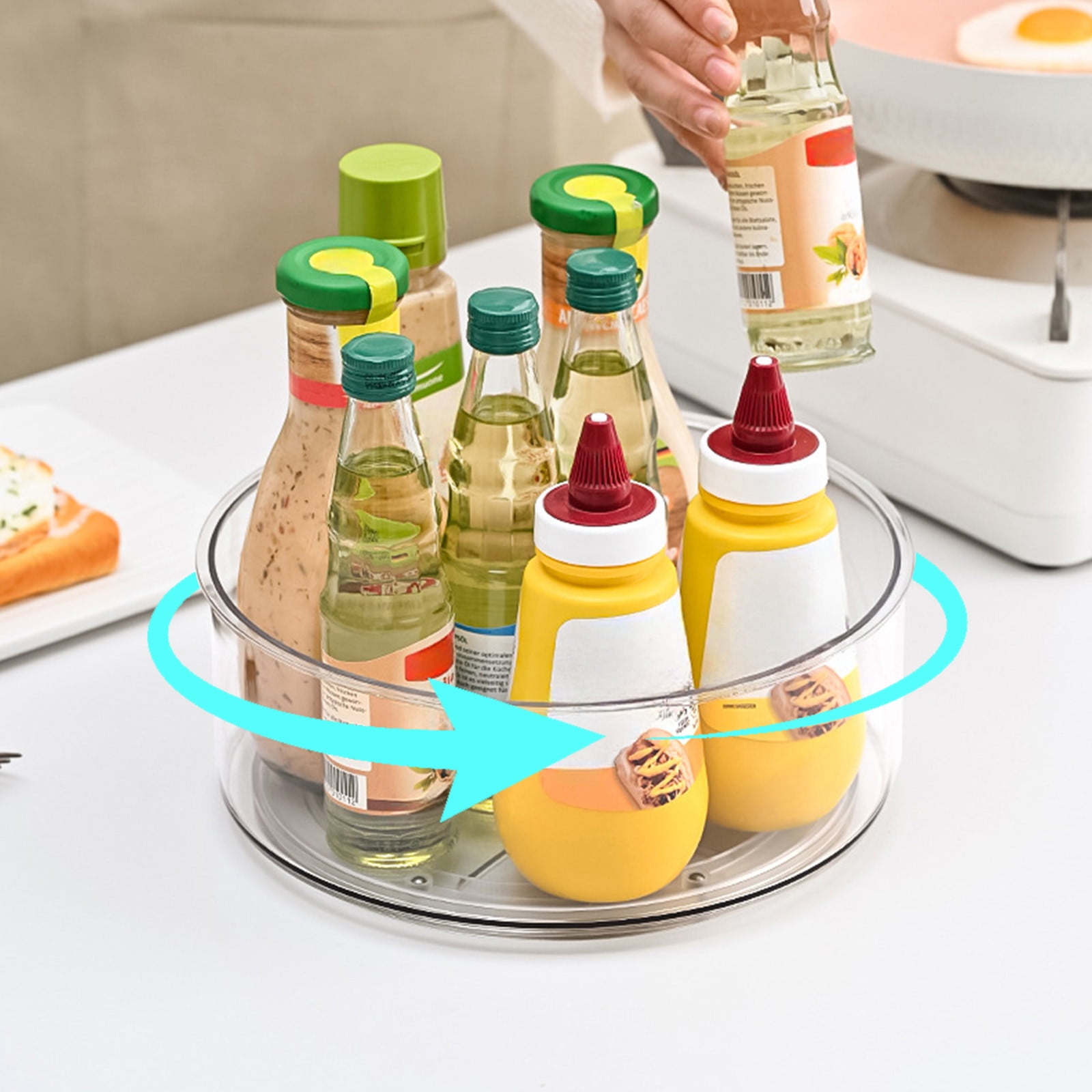 Lazy Turntable for Cabinet, Lazy Organizer with High Sides, Countertop Spinning Organizer for Spices, Clear Rotating Organizer, for Kitchen, Pantry, Refrigerator, Bathroom, Table, Fridge S - Image 1