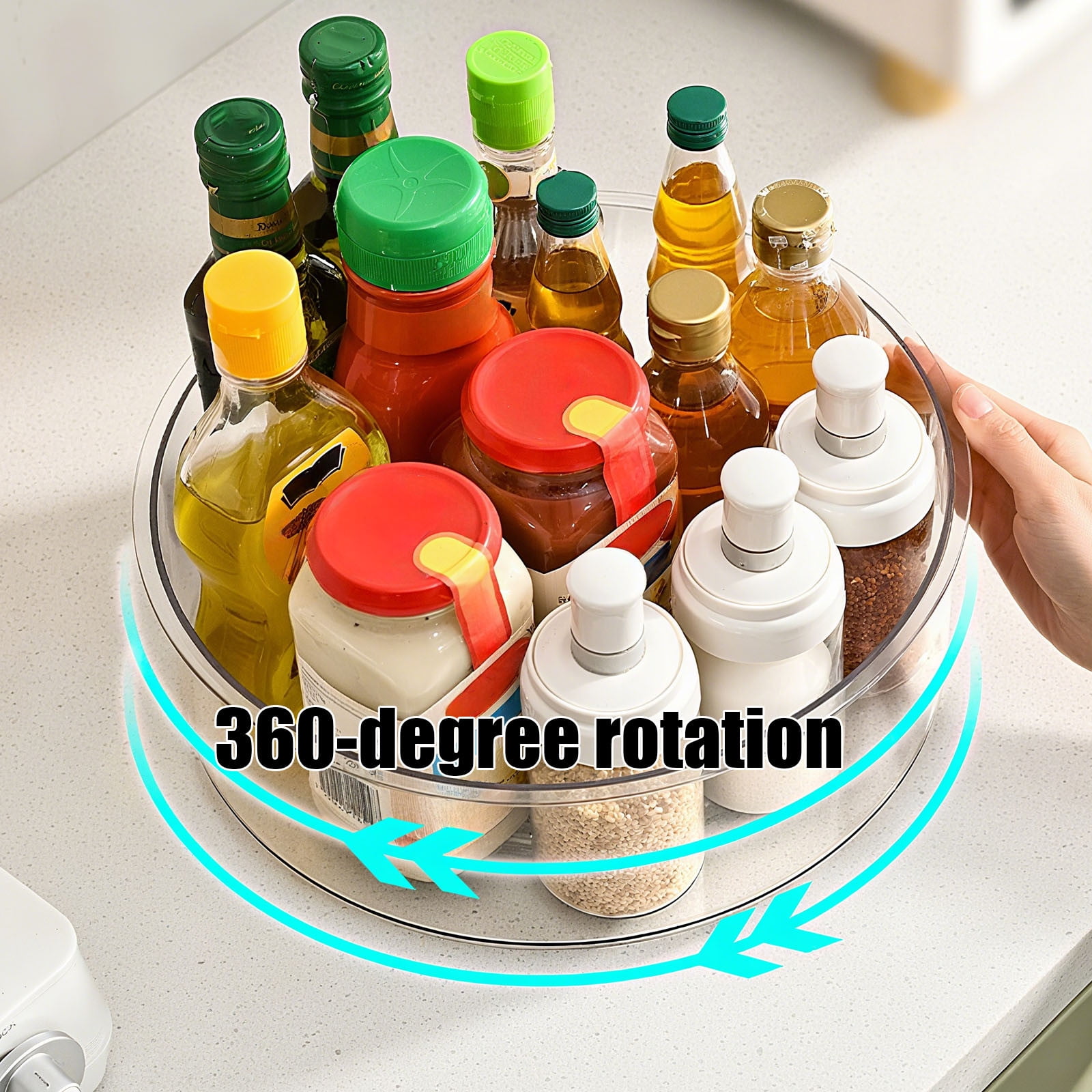 Lazy Turntable for Cabinet, Lazy Organizer with High Sides, Countertop Spinning Organizer for Spices, Clear Rotating Organizer, for Kitchen, Pantry, Refrigerator, Bathroom, Table, Fridge S - Image 4