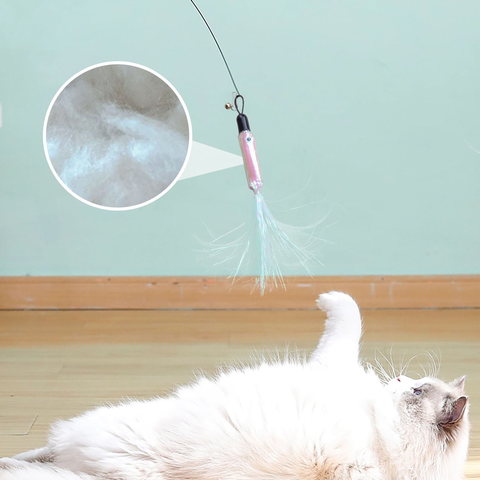 Cat Wand Toy, Replacement Head Tassel Cats Rod Accessories, Replaceable Colorful Rainbow Tassels, Funny and Interesting Cat Toys, for Indoor Cats, Pet Supplies (1 Replacement Head) Silver - Image 6