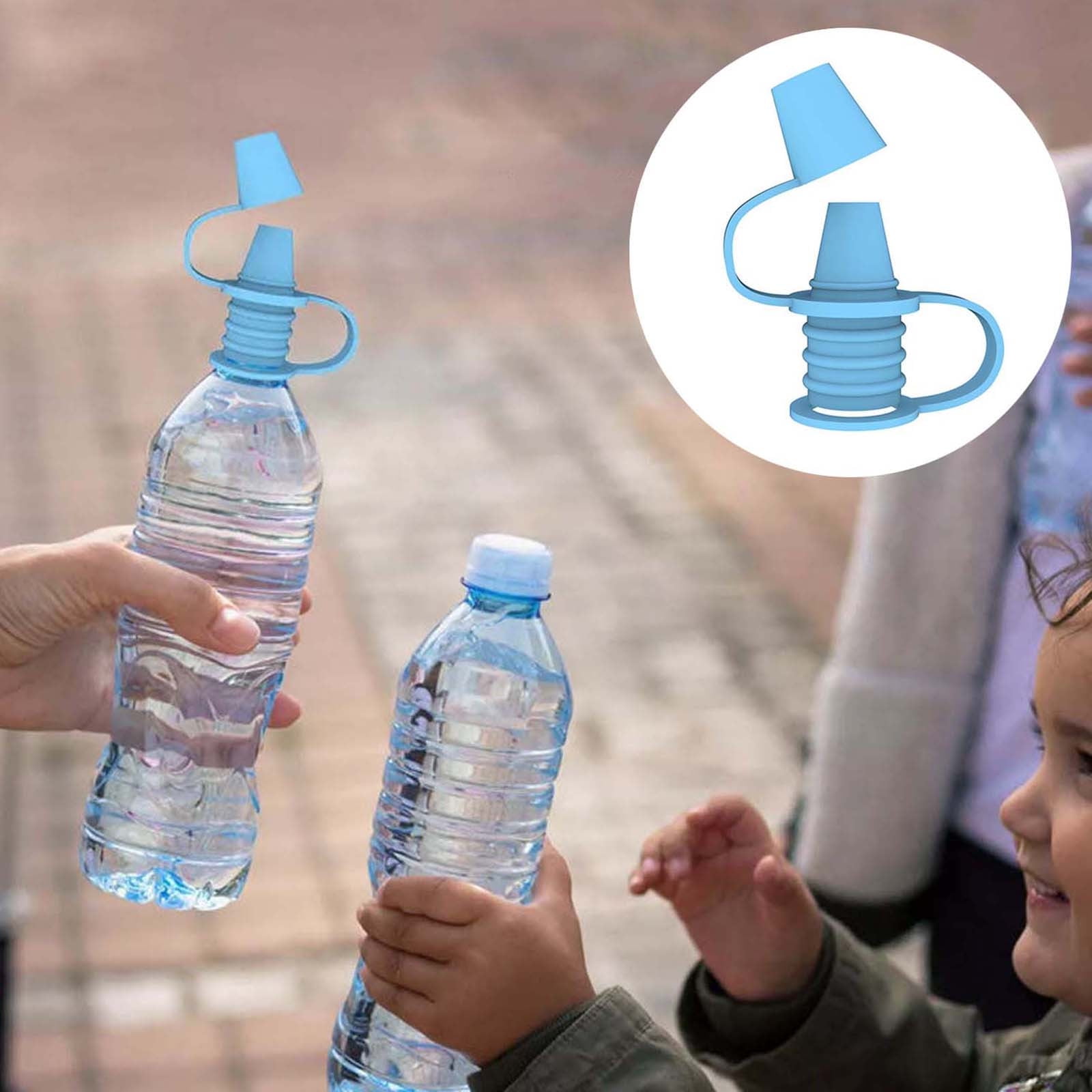 Original Water Bottle Topper, Silicone Sippy Top Spout with Protective Cap, Multifunctional Water Bottle Nozzle, 2-in-1 Water Bottle Cap, Silicone Topper for Food Pouch Blue - Image 1