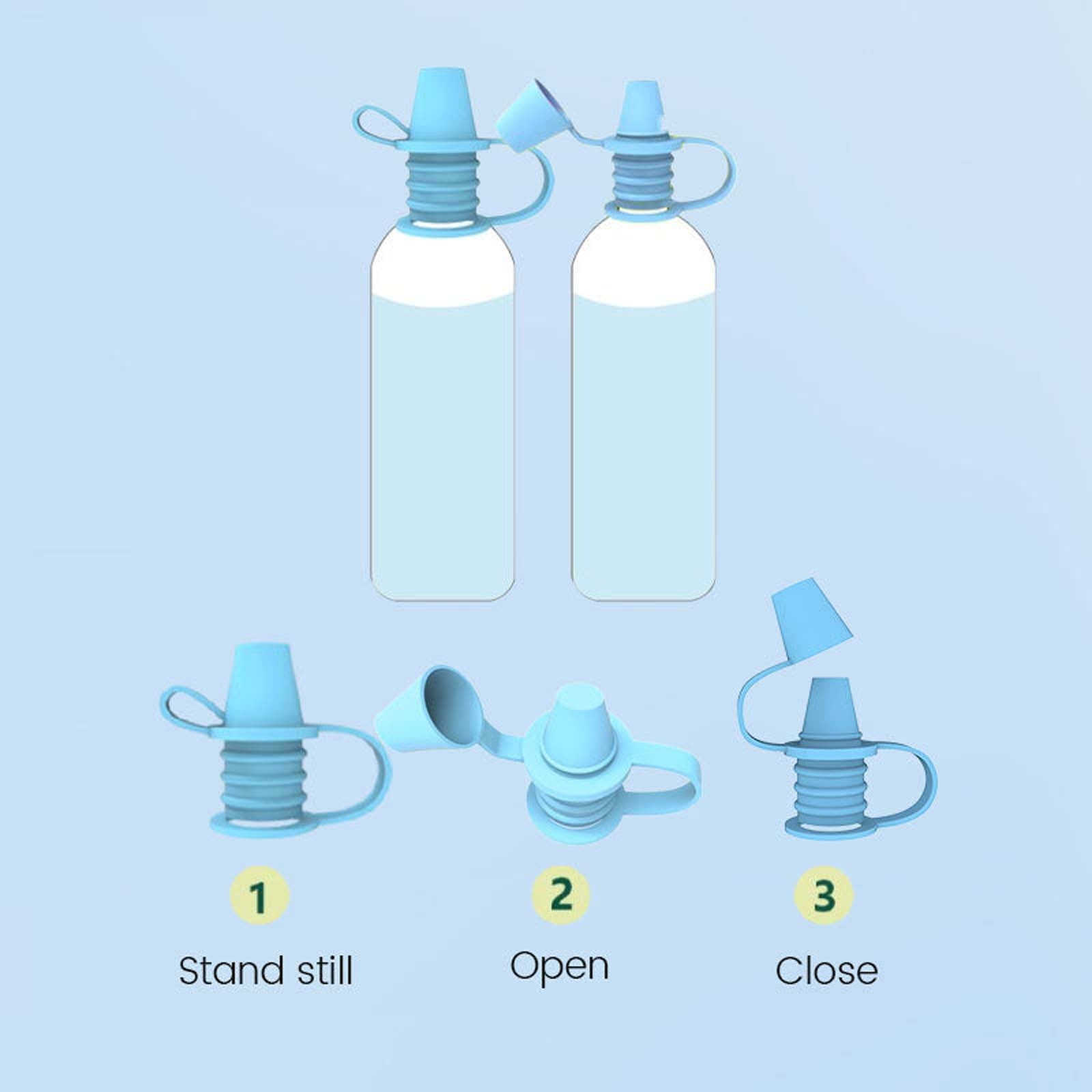 Original Water Bottle Topper, Silicone Sippy Top Spout with Protective Cap, Multifunctional Water Bottle Nozzle, 2-in-1 Water Bottle Cap, Silicone Topper for Food Pouch Blue - Image 6