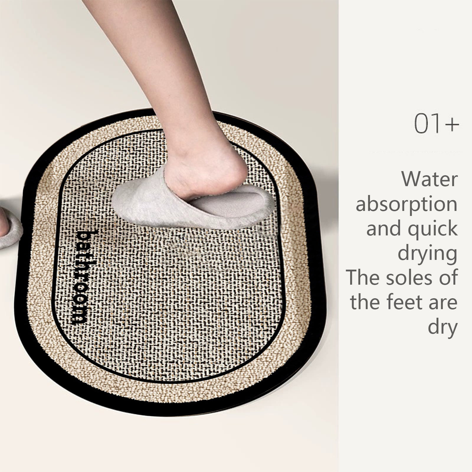 Thin Bath Mat, Super Absorbent Quick Dry Thin Bathroom Rugs, Elliptical Bath Antis-skids Mat, Fit Under Door, Non Slip Rubber Backed Mat, Washable Bathroom Floor Mats Black - Image 4