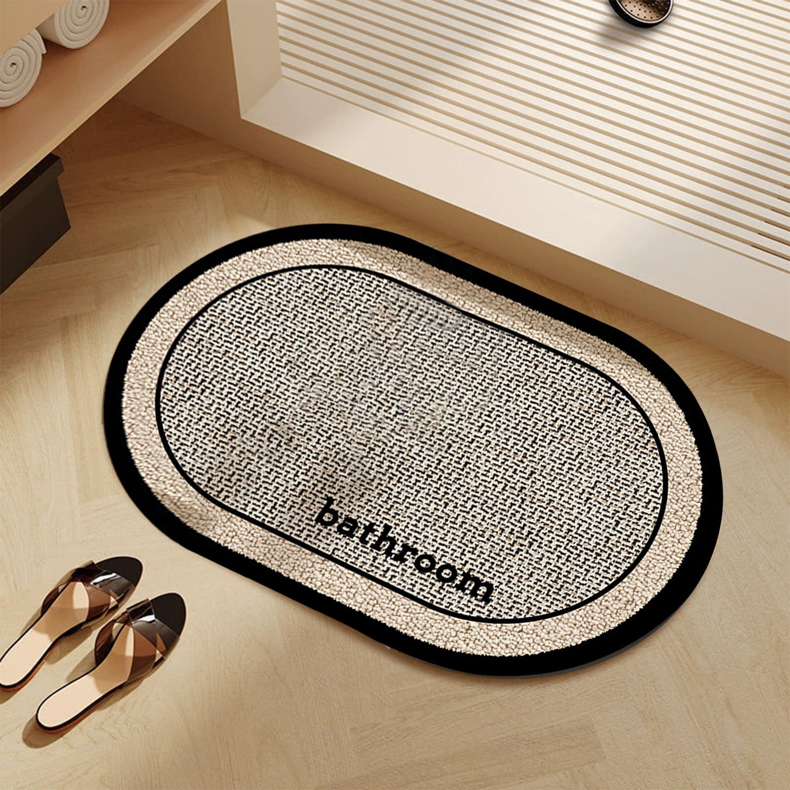 Thin Bath Mat, Super Absorbent Quick Dry Thin Bathroom Rugs, Elliptical Bath Antis-skids Mat, Fit Under Door, Non Slip Rubber Backed Mat, Washable Bathroom Floor Mats Black - Image 5