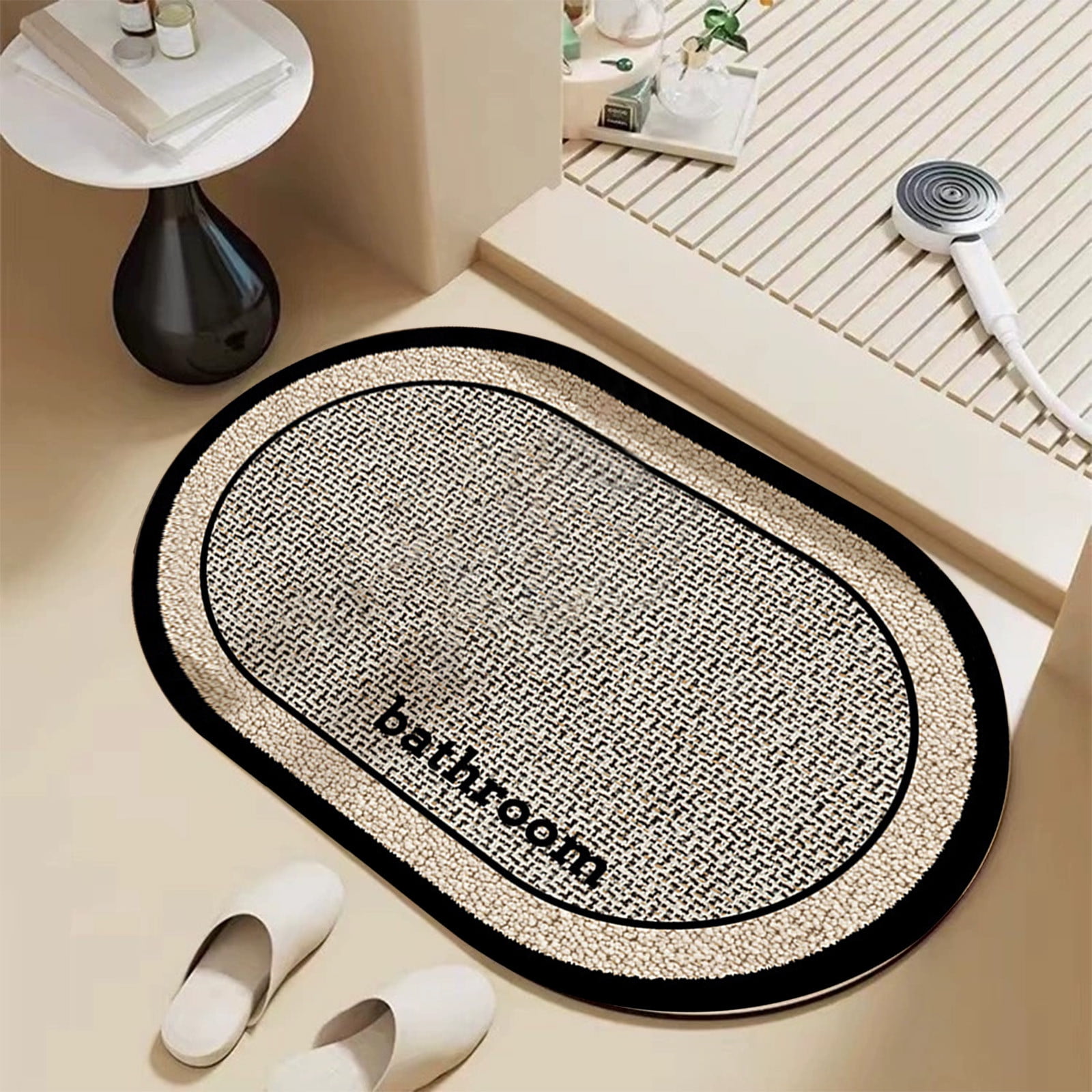 Thin Bath Mat, Super Absorbent Quick Dry Thin Bathroom Rugs, Elliptical Bath Antis-skids Mat, Fit Under Door, Non Slip Rubber Backed Mat, Washable Bathroom Floor Mats Black - Image 6