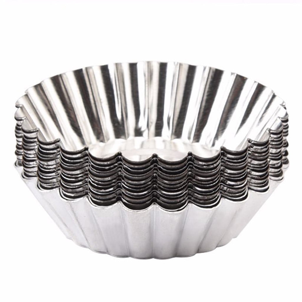 50Pcs Egg Tart Molds, Tart Pan, Mini Tart Tins, Aluminium Mini Tart Pans for Baking, Aluminum Cupcake, Cake Cookies Lined Molds Mould, Tin Baking Tool Hot Silver - Image 1
