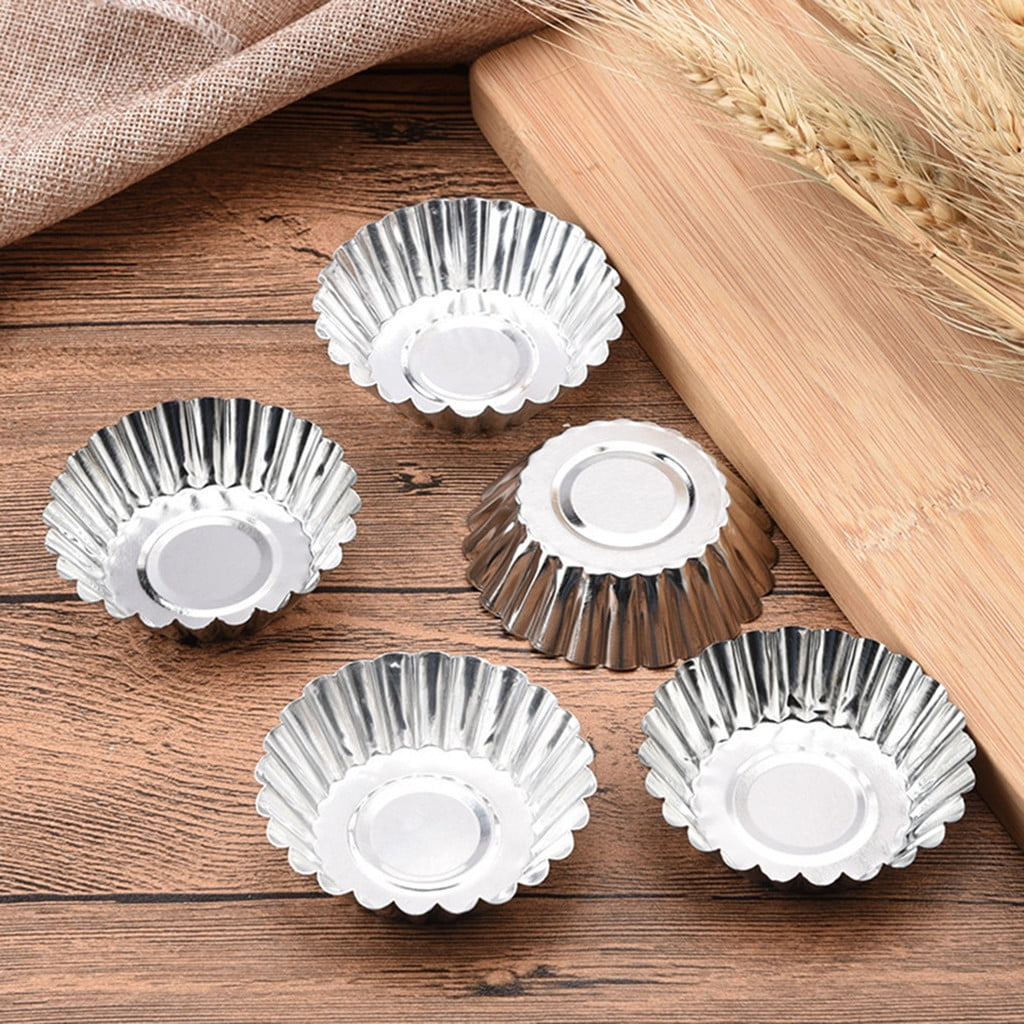 50Pcs Egg Tart Molds, Tart Pan, Mini Tart Tins, Aluminium Mini Tart Pans for Baking, Aluminum Cupcake, Cake Cookies Lined Molds Mould, Tin Baking Tool Hot Silver - Image 5