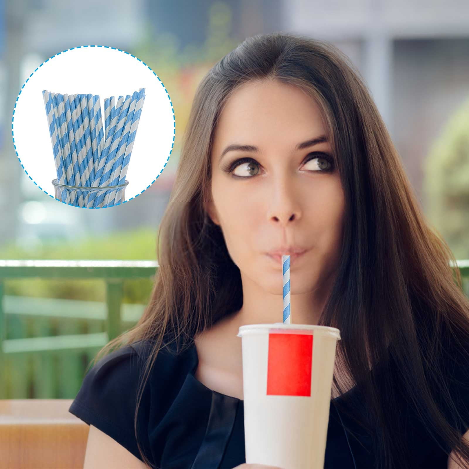 100Pcs Paper Disposable Straws, Red and White Striped Paper Straws, Biodegradable Disposable Drinking Straws for Smoothie, Brithday, New Year, Party Decoration Supplies Green - Image 4