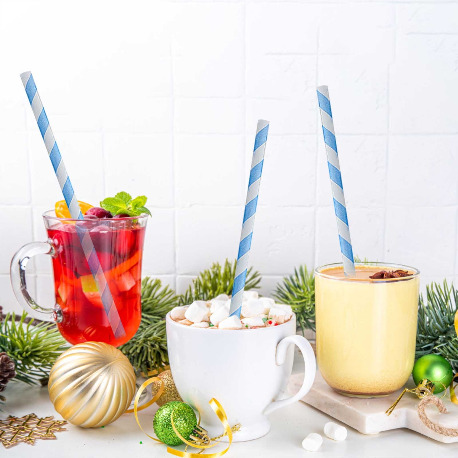 100Pcs Paper Disposable Straws, Red and White Striped Paper Straws, Biodegradable Disposable Drinking Straws for Smoothie, Brithday, New Year, Party Decoration Supplies Orange - Image 6
