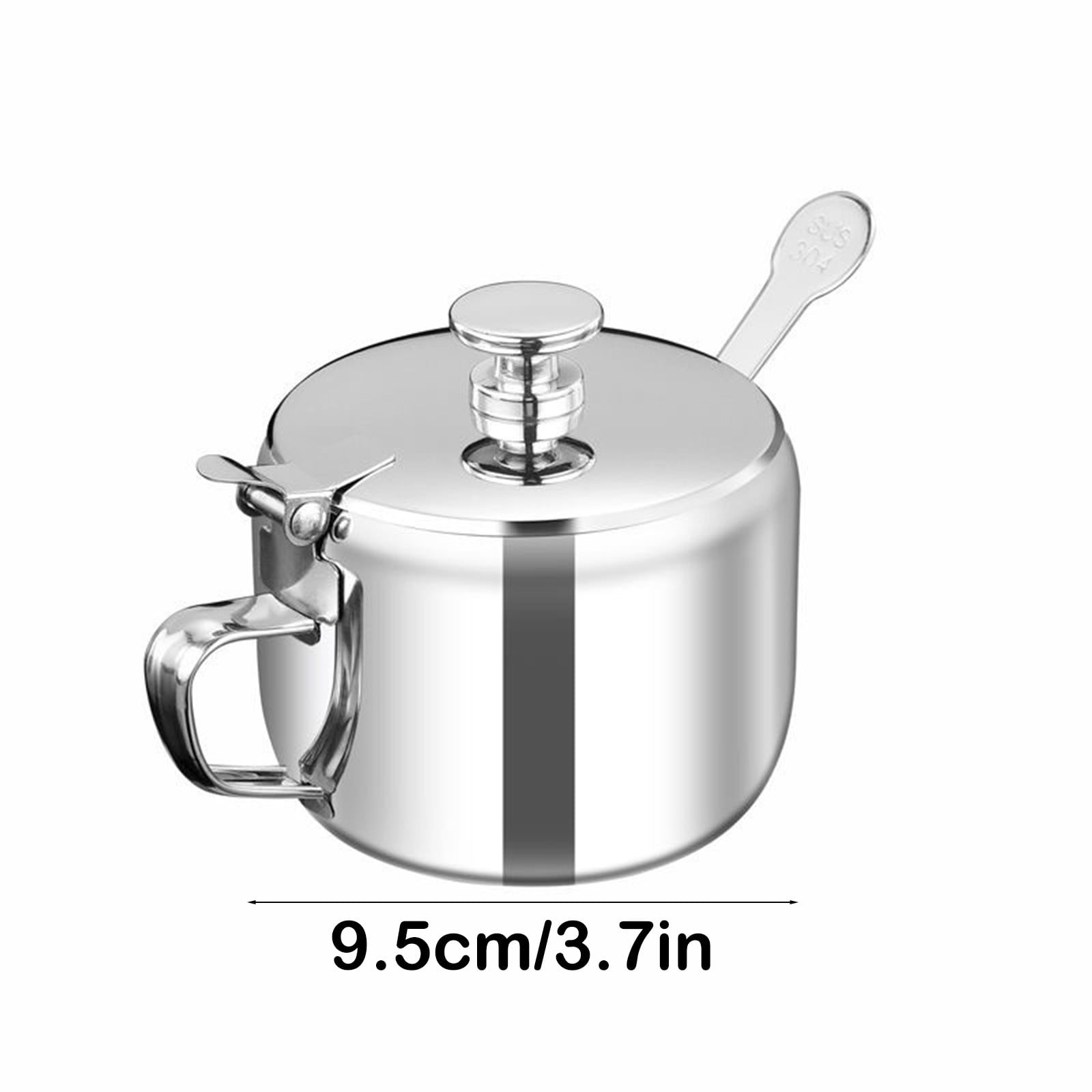 Sugar Bowl with Lid and Spoon, Stainless Steel Sugar Creamer Container, Round Seasoning Jar, Durable Seasoning Jar, for Coffee Bar Accessories, Kitchen Food Storage Jar L - Image 3