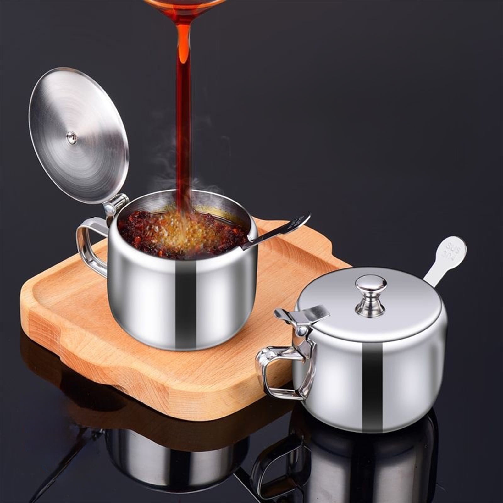 Sugar Bowl with Lid and Spoon, Stainless Steel Sugar Creamer Container, Round Seasoning Jar, Durable Seasoning Jar, for Coffee Bar Accessories, Kitchen Food Storage Jar L - Image 4