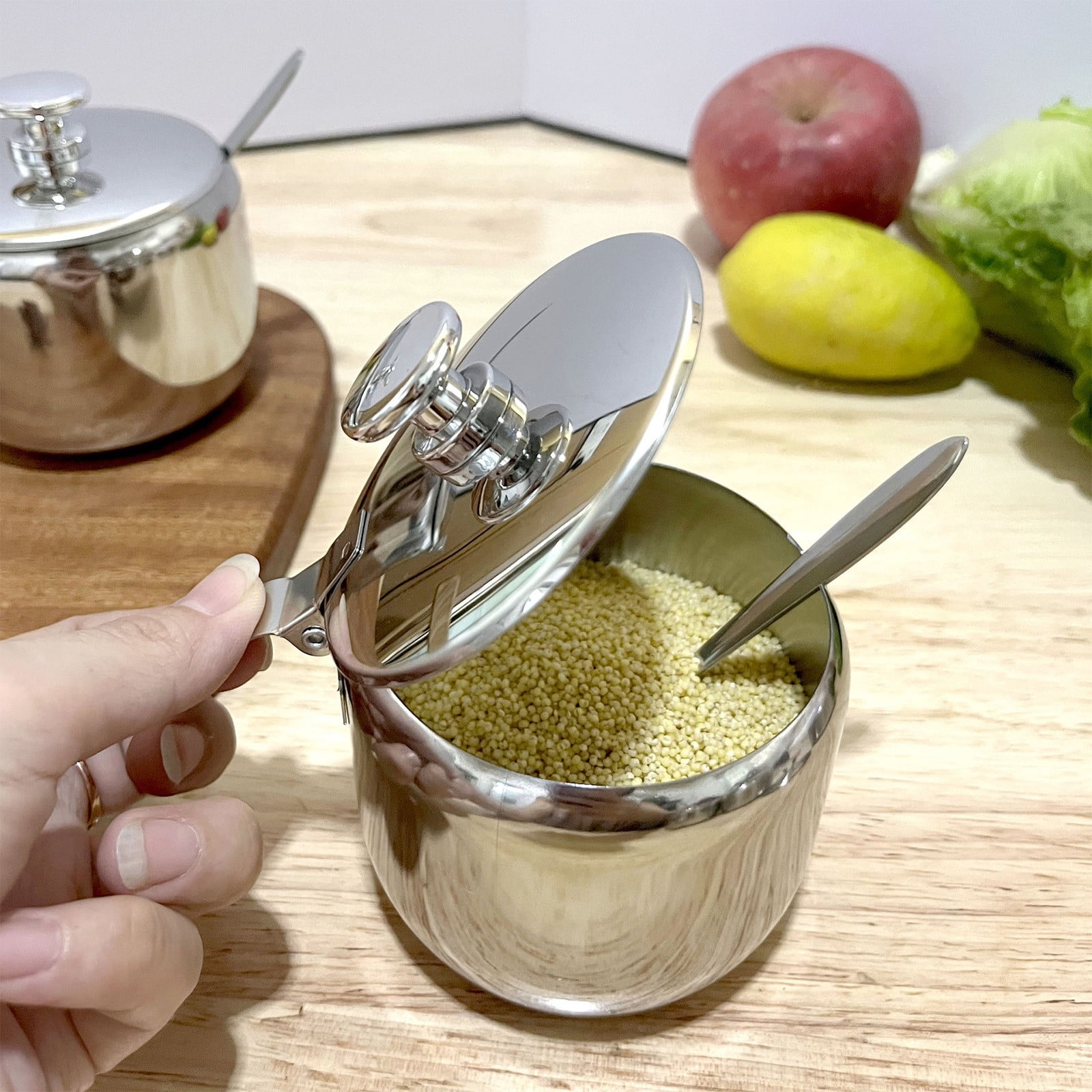 Sugar Bowl with Lid and Spoon, Stainless Steel Sugar Creamer Container, Round Seasoning Jar, Durable Seasoning Jar, for Coffee Bar Accessories, Kitchen Food Storage Jar S - Image 1