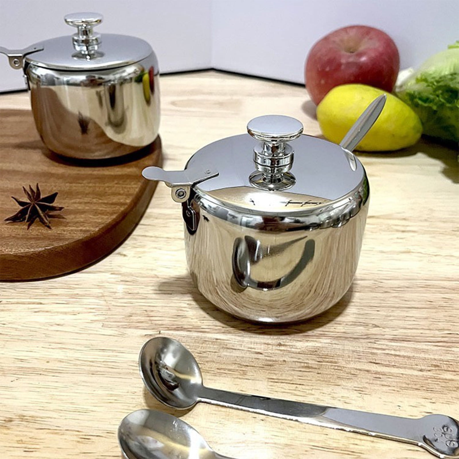 Sugar Bowl with Lid and Spoon, Stainless Steel Sugar Creamer Container, Round Seasoning Jar, Durable Seasoning Jar, for Coffee Bar Accessories, Kitchen Food Storage Jar S - Image 5