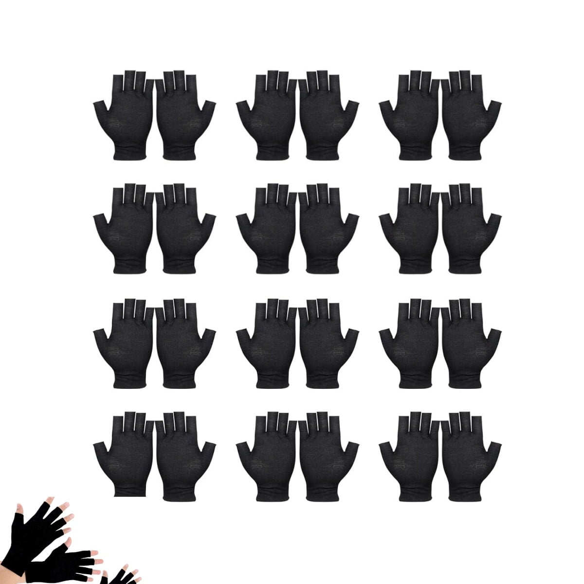 12 Pairs Cotton Gloves,Reusable Half Finger Touchscreen Gloves,7.5x3.9In Summer Sun UV Protection Gloves for Men and Women Black - Image 1