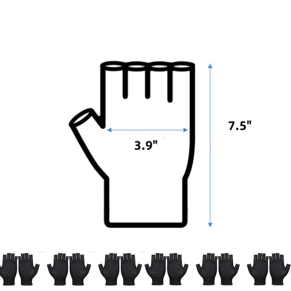 12 Pairs Cotton Gloves,Reusable Half Finger Touchscreen Gloves,7.5x3.9In Summer Sun UV Protection Gloves for Men and Women Black - Image 2