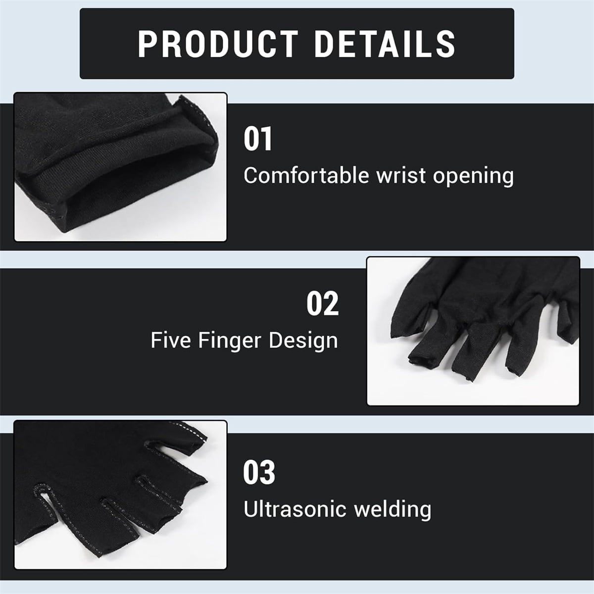 12 Pairs Cotton Gloves,Reusable Half Finger Touchscreen Gloves,7.5x3.9In Summer Sun UV Protection Gloves for Men and Women Black - Image 4