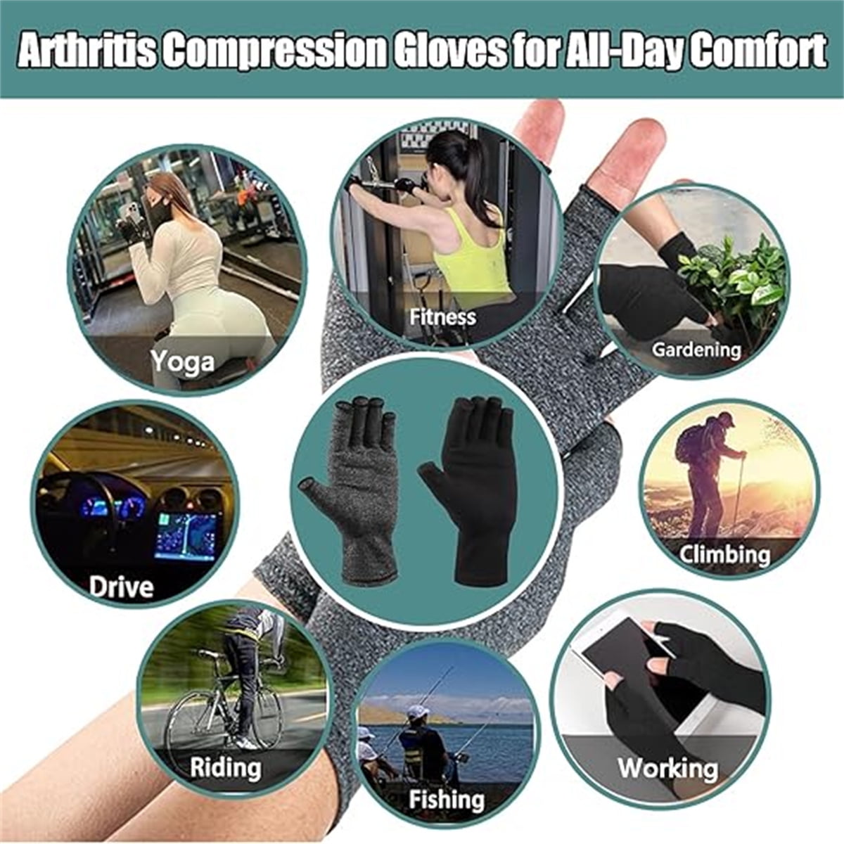 12 Pairs Cotton Gloves,Reusable Half Finger Touchscreen Gloves,7.5x3.9In Summer Sun UV Protection Gloves for Men and Women Black - Image 6
