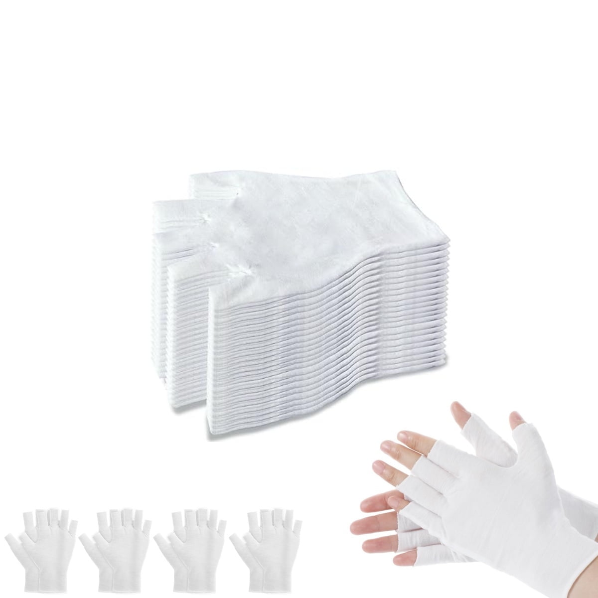 12 Pairs Cotton Gloves,Reusable Half Finger Touchscreen Gloves,7.5x3.9In Summer Sun UV Protection Gloves for Men and Women White - Image 1