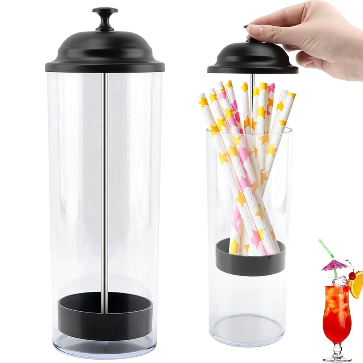 10.6 in Straw Dispenser with Lid, Tutuviw Plastic Straw Holder for Counter, Drinking Straw Organizer Container Transparent Straw Holder for Most Straws, Black (Straws Not Include) - Image 1