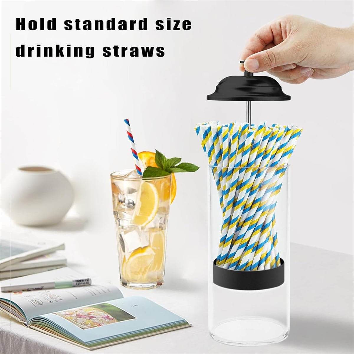 10.6 in Straw Dispenser with Lid, Tutuviw Plastic Straw Holder for Counter, Drinking Straw Organizer Container Transparent Straw Holder for Most Straws, Black (Straws Not Include) - Image 3