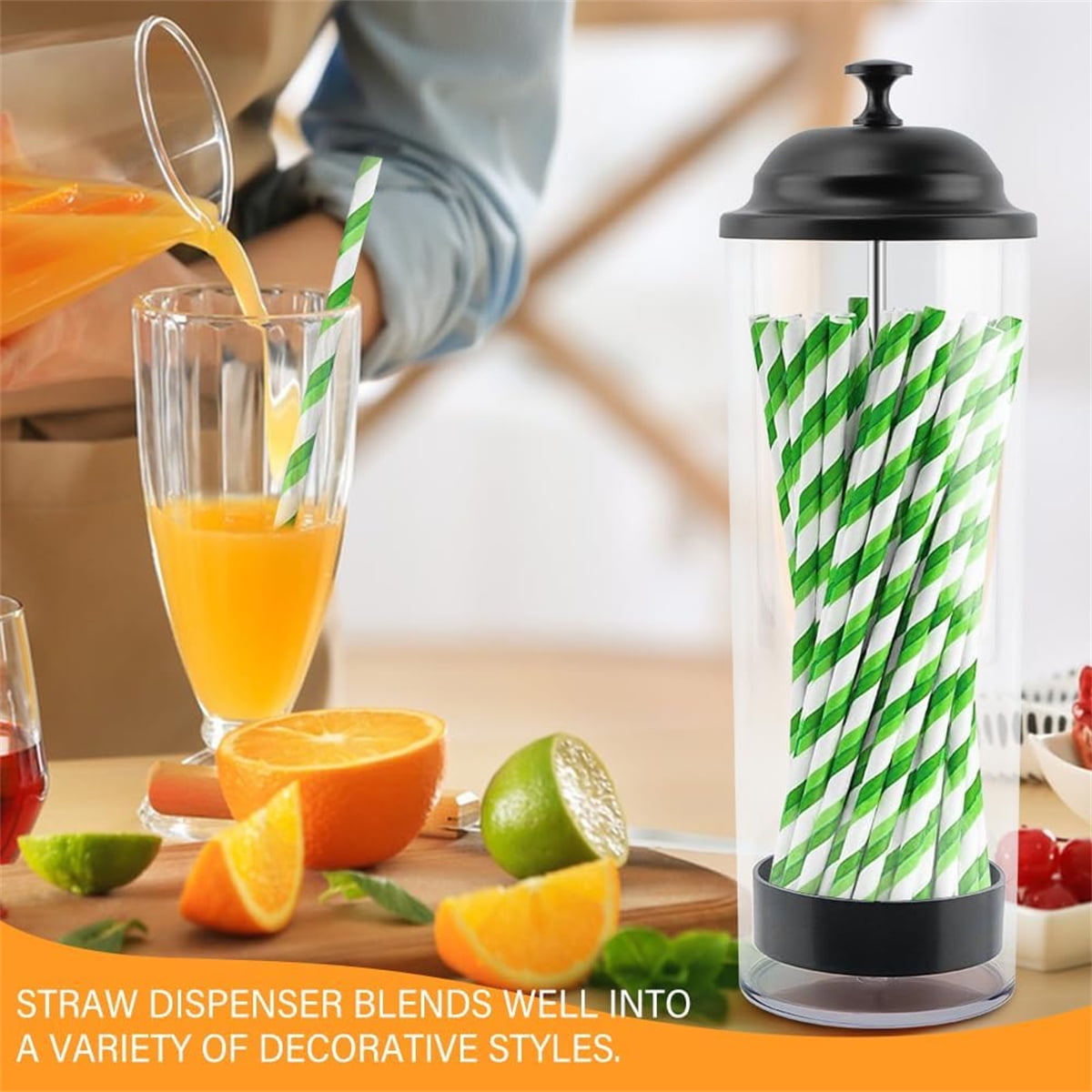 10.6 in Straw Dispenser with Lid, Tutuviw Plastic Straw Holder for Counter, Drinking Straw Organizer Container Transparent Straw Holder for Most Straws, Black (Straws Not Include) - Image 5