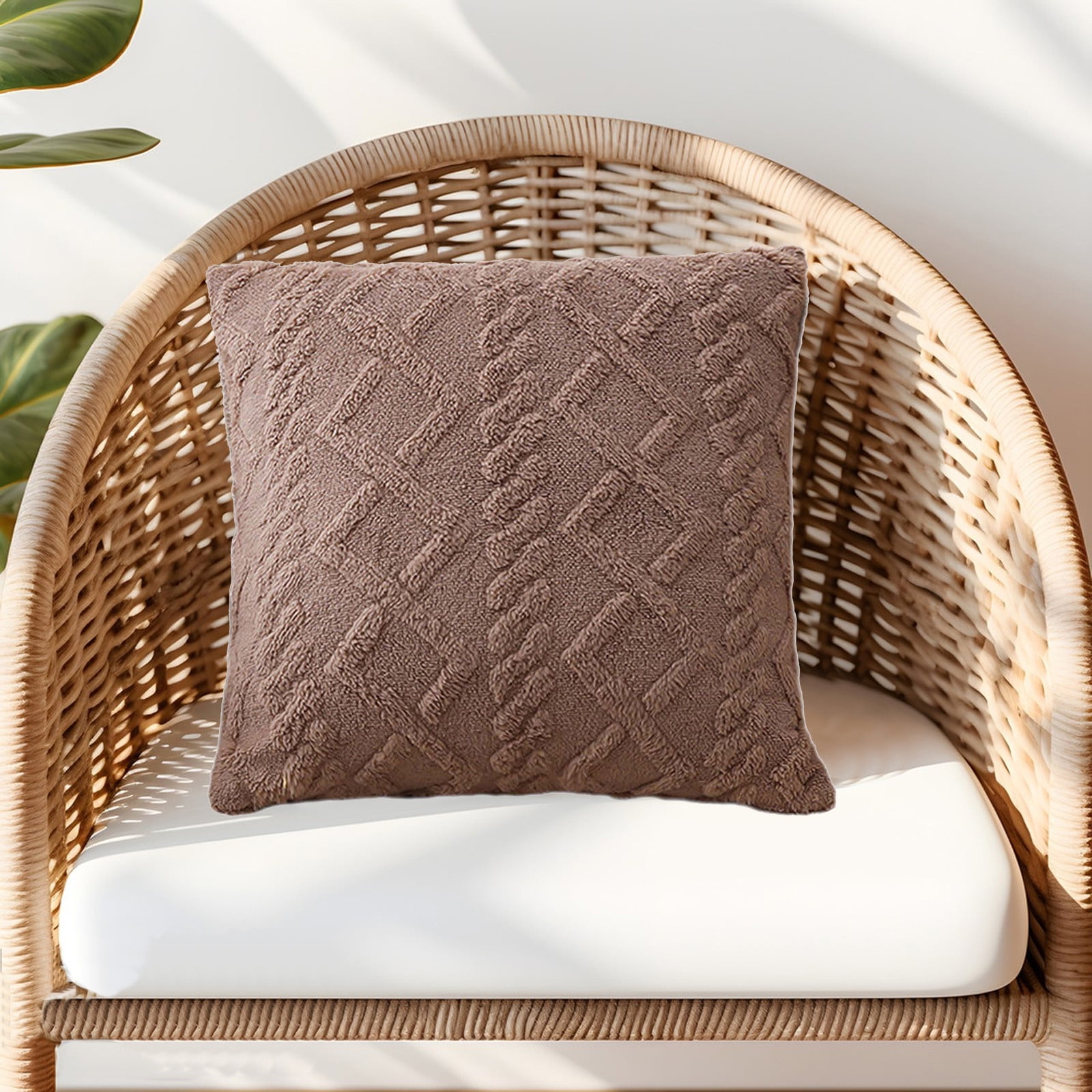 Summer Throw Pillows, Geometric Jacquard Plush Throw Pillow for Couch Bed Sofa, Farmhouse Neutral Solid Color Soft Cushion, Plush Short Wool Throw Pillow, for Living Room Bedroom Bed, 1Pc Brown - Image 3
