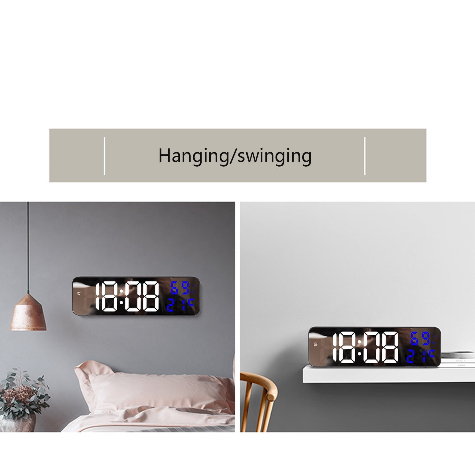 Digital Clock Large Display, Alarm Clock for Living Room Office Bedroom Decor, LED Corded Electric, Date Temp Display Wall Clock, Smart Cool Modern Desk Accessories Blue - Image 4