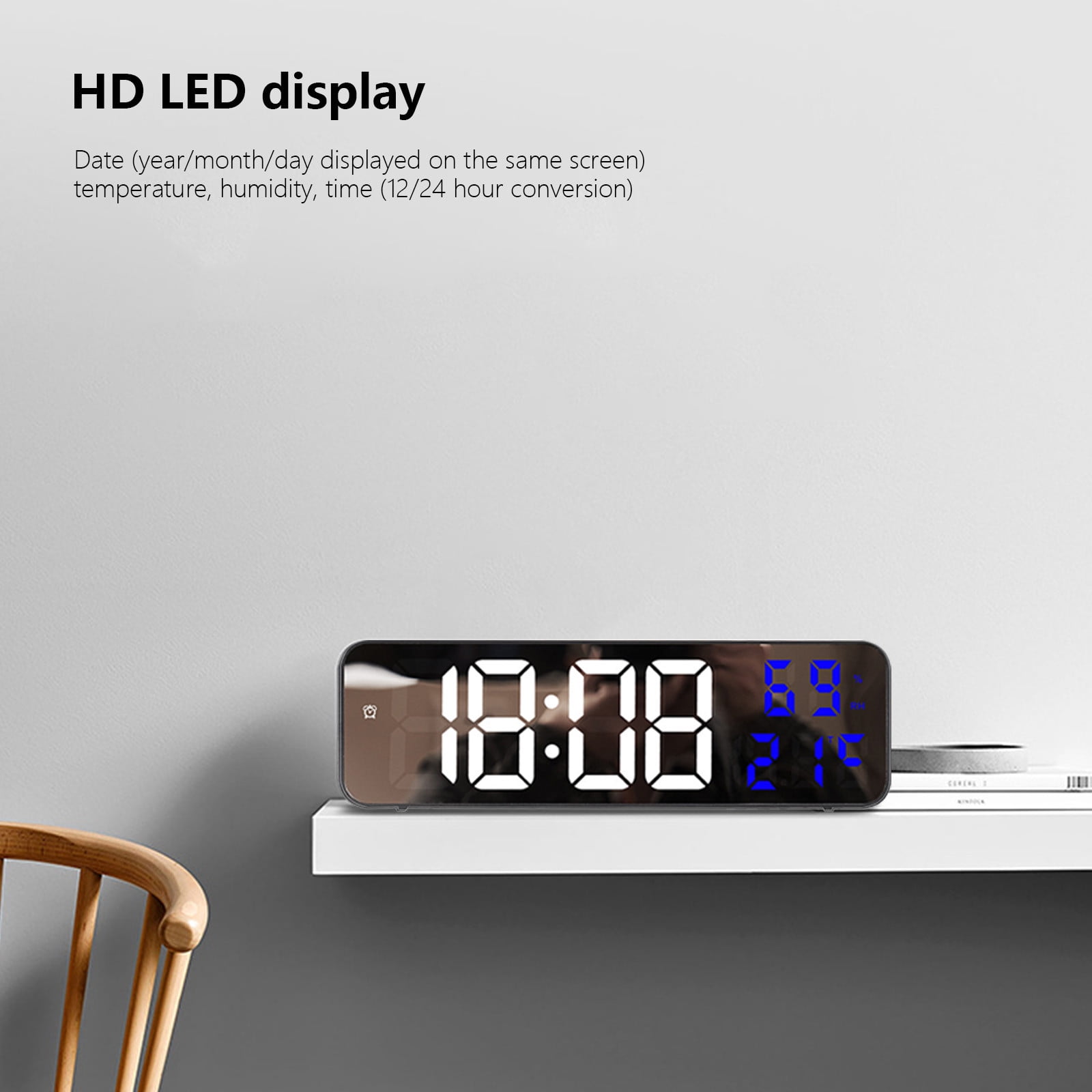 Digital Clock Large Display, Alarm Clock for Living Room Office Bedroom Decor, LED Corded Electric, Date Temp Display Wall Clock, Smart Cool Modern Desk Accessories Blue - Image 5