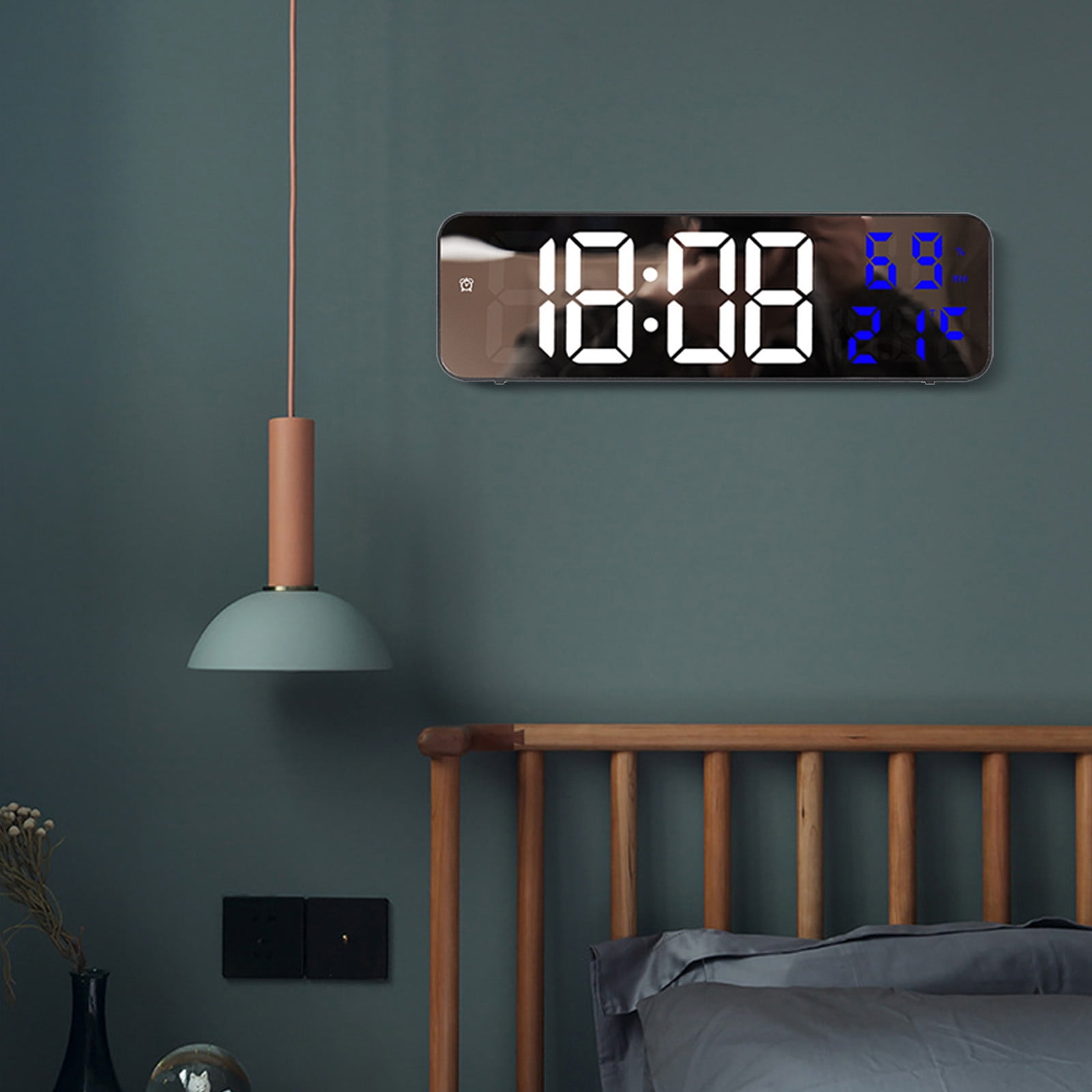 Digital Clock Large Display, Alarm Clock for Living Room Office Bedroom Decor, LED Corded Electric, Date Temp Display Wall Clock, Smart Cool Modern Desk Accessories Green - Image 6