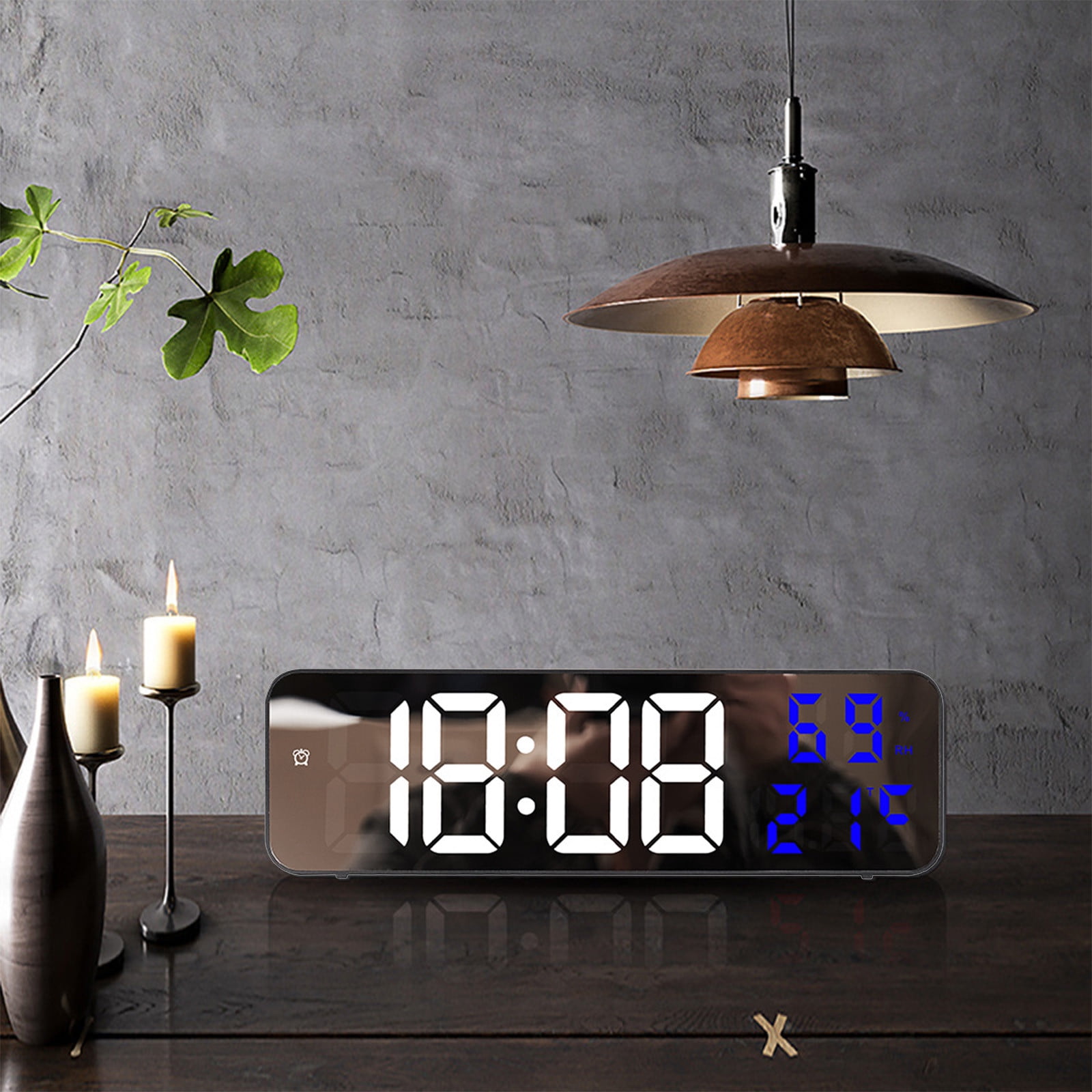 Digital Clock Large Display, Alarm Clock for Living Room Office Bedroom Decor, LED Corded Electric, Date Temp Display Wall Clock, Smart Cool Modern Desk Accessories Red - Image 1
