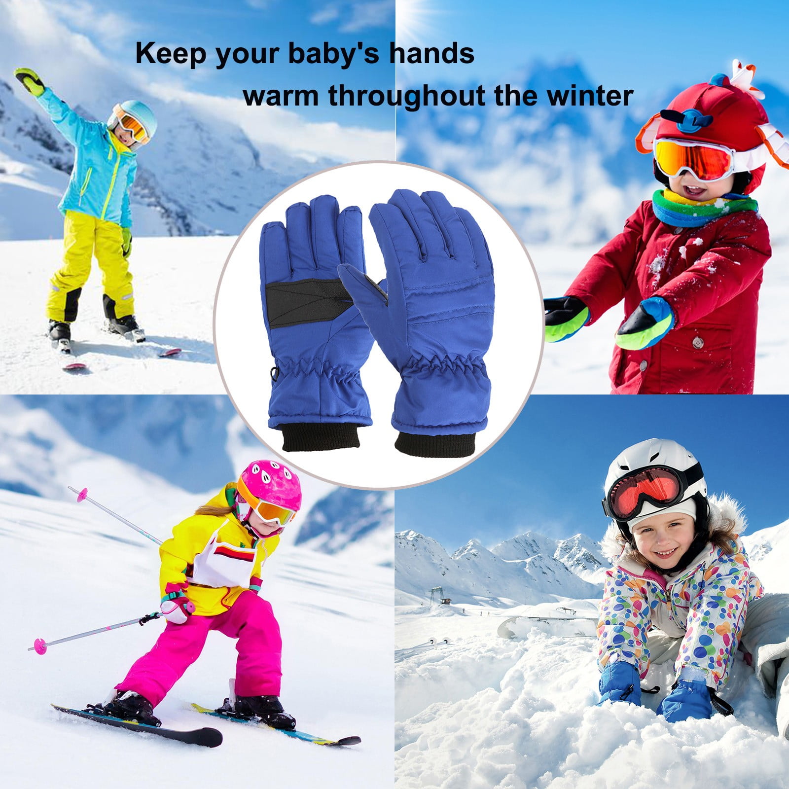 GXWEA 2T Gloves Kids Waterproof Gloves Kids Gloves Winter Gloves Thick Gloves Stretchy Warm Gloves Boys Girls 6-11 Year 4-8 Year AHA1 kids snow gloves Blue - Image 3