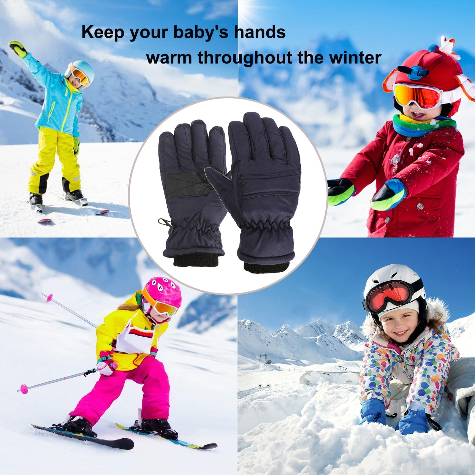 GXWEA 2T Gloves Kids Waterproof Gloves Kids Gloves Winter Gloves Thick Gloves Stretchy Warm Gloves Boys Girls 6-11 Year 4-8 Year AHA1 kids snow gloves Navy - Image 2