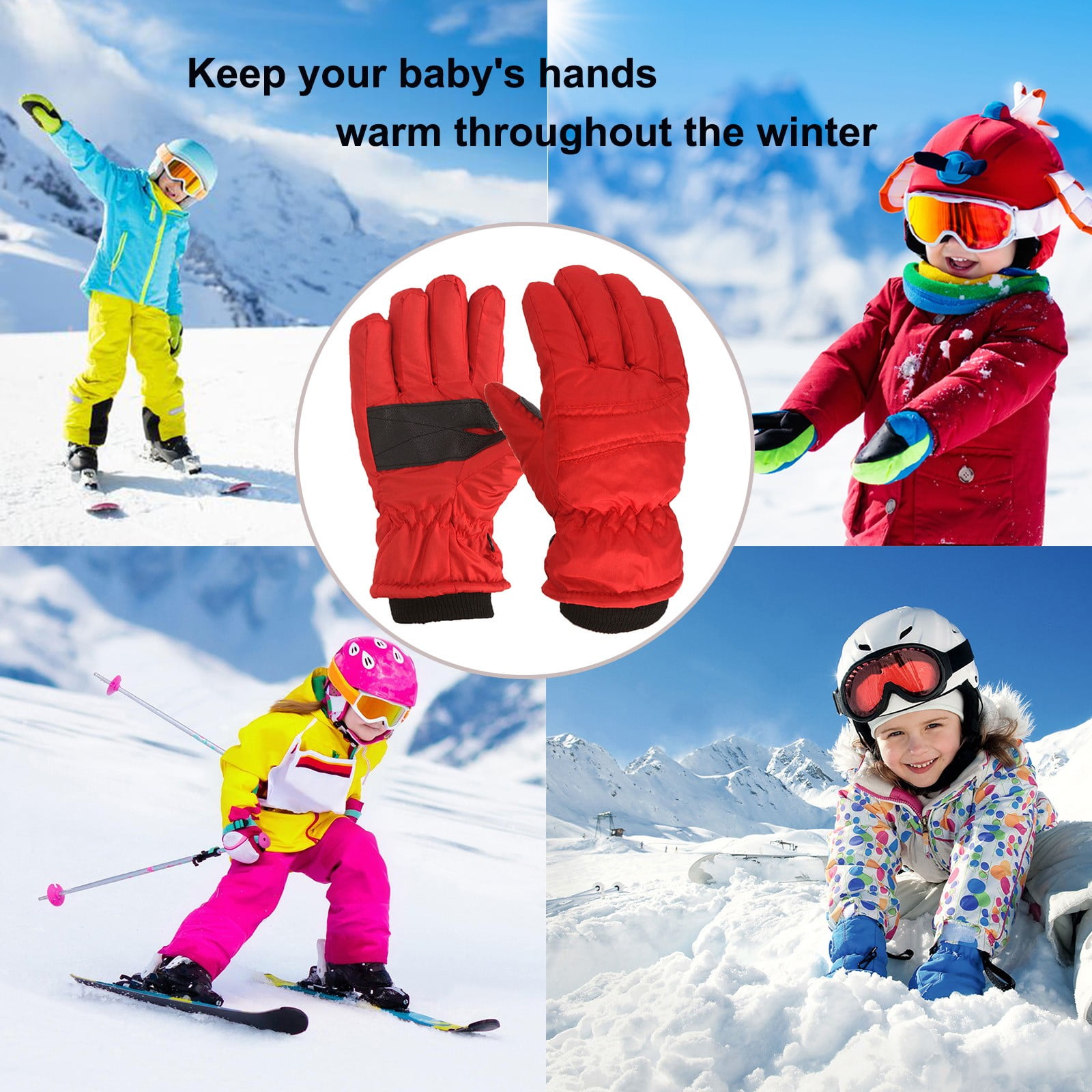 GXWEA 2T Gloves Kids Waterproof Gloves Kids Gloves Winter Gloves Thick Gloves Stretchy Warm Gloves Boys Girls 6-11 Year 4-8 Year AHA1 kids snow gloves Red - Image 3