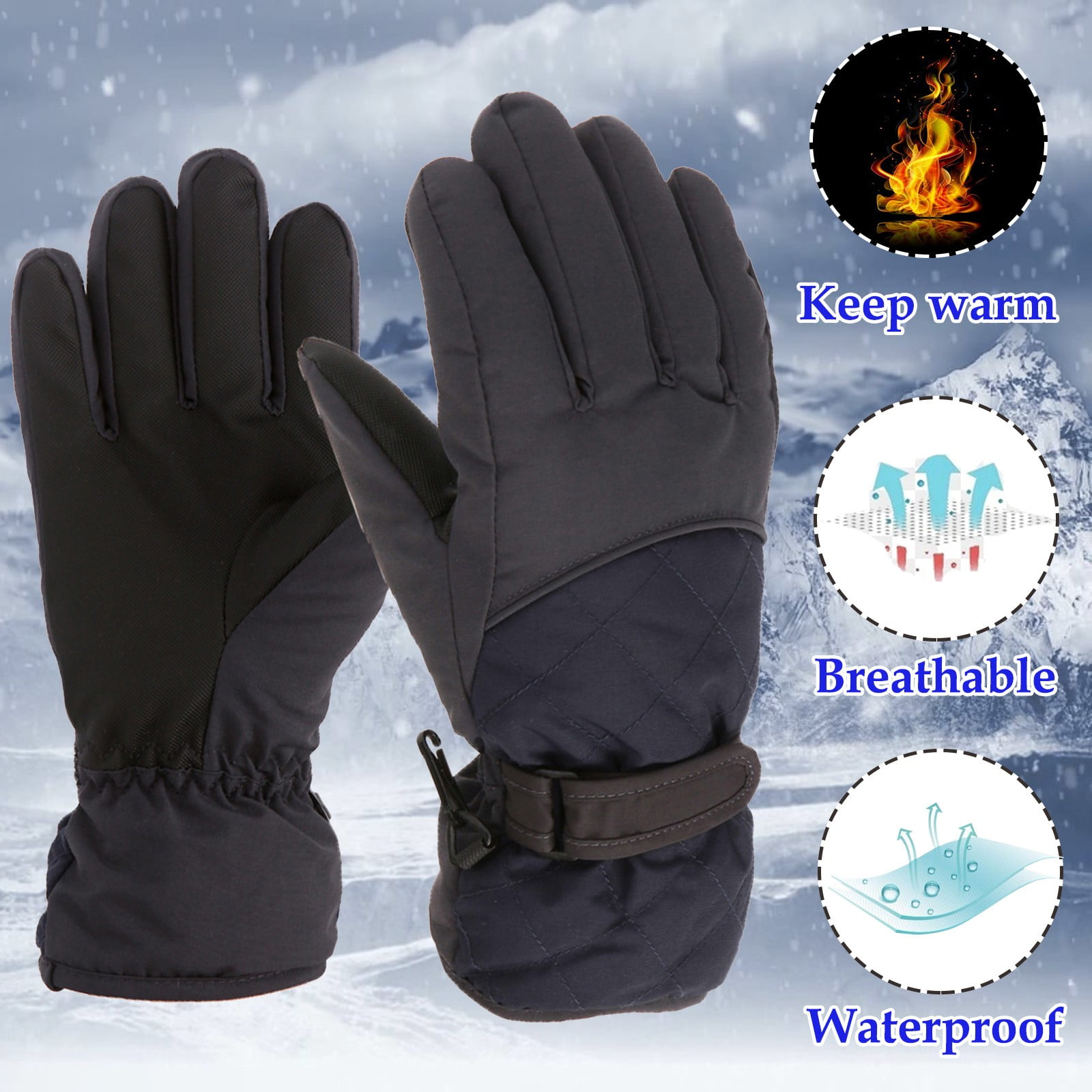 GXWEA 2T Gloves Kids Waterproof Gloves Kids Gloves Winter Gloves Thick Gloves Stretchy Warm Gloves Boys Girls 6-11 Year AHA2 kids snow gloves Black - Image 2