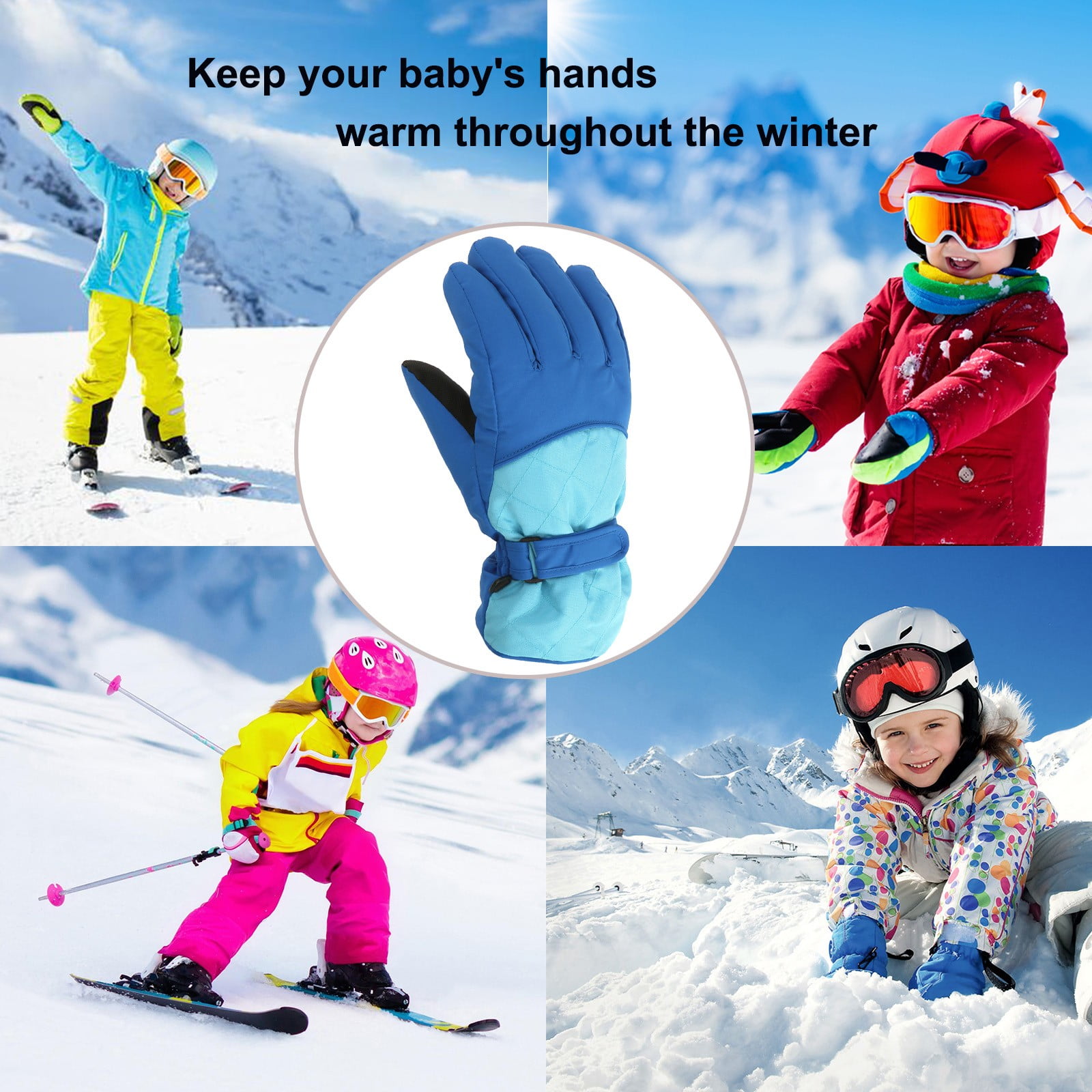 GXWEA 2T Gloves Kids Waterproof Gloves Kids Gloves Winter Gloves Thick Gloves Stretchy Warm Gloves Boys Girls 6-11 Year 10-16 Year AHA2 kids snow gloves Blue - Image 3