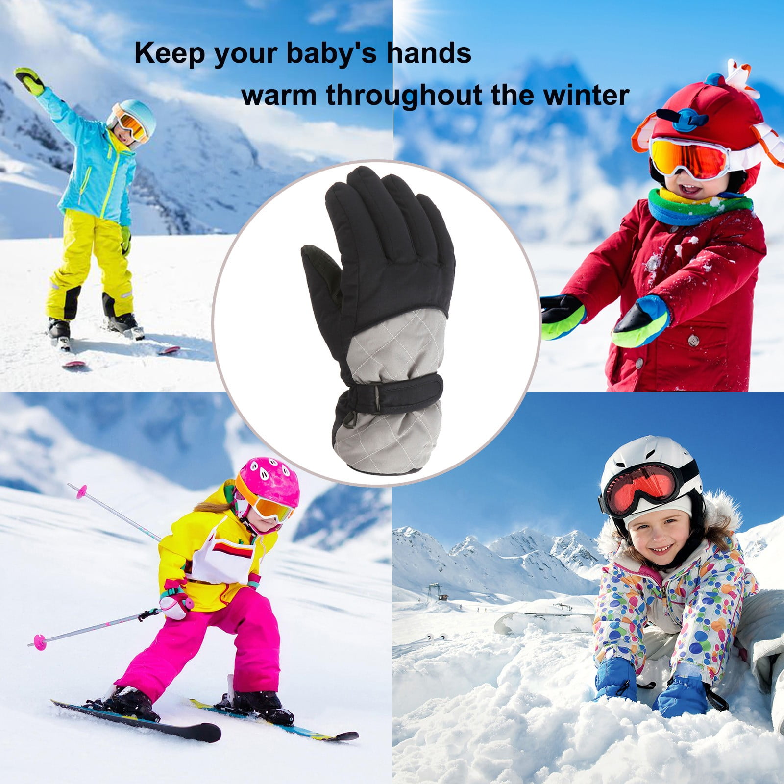 GXWEA 2T Gloves Kids Waterproof Gloves Kids Gloves Winter Gloves Thick Gloves Stretchy Warm Gloves Boys Girls 6-11 Year AHA2 kids snow gloves Grey - Image 4