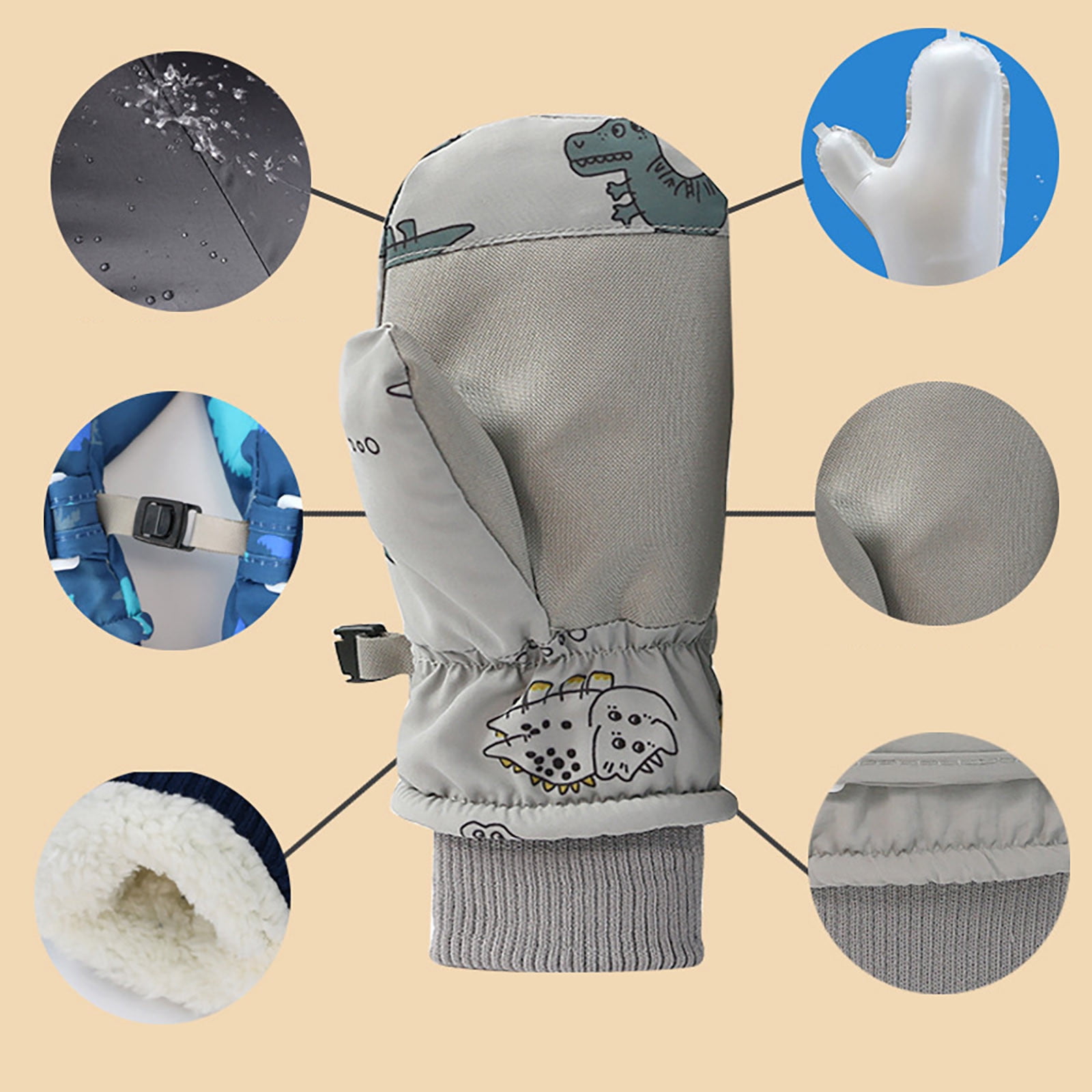 GXWEA 2T Gloves Kids Waterproof Gloves Kids Gloves Winter Gloves Thick Gloves Stretchy Warm Gloves Boys Girls 6-11 Year 2-4 Years AHA5 kids snow gloves Grey - Image 5