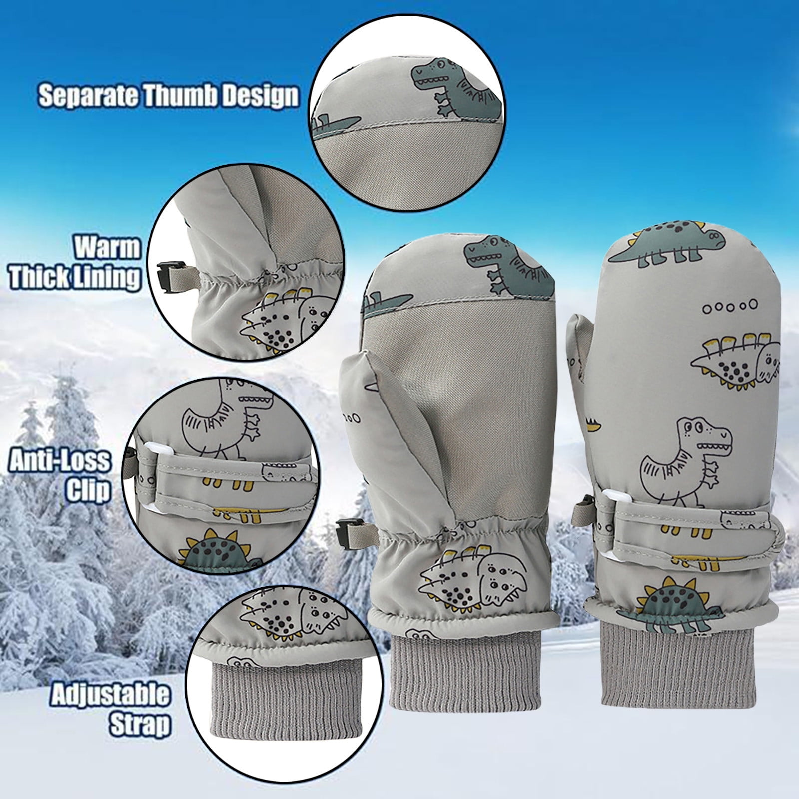 GXWEA 2T Gloves Kids Waterproof Gloves Kids Gloves Winter Gloves Thick Gloves Stretchy Warm Gloves Boys Girls 6-11 Year 6-24 Months AHA5 kids snow gloves Grey - Image 6