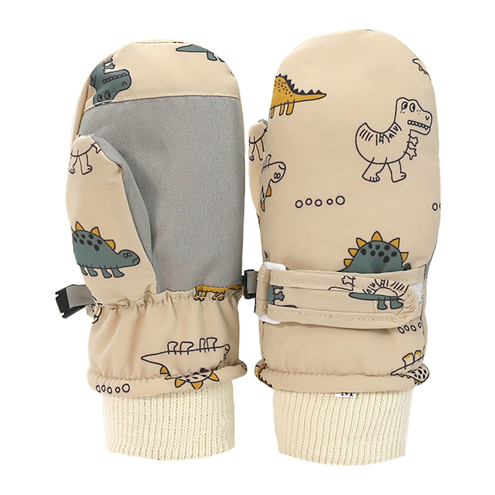 GXWEA 2T Gloves Kids Waterproof Gloves Kids Gloves Winter Gloves Thick Gloves Stretchy Warm Gloves Boys Girls 6-11 Year 4-8 Years AHA5 kids snow gloves Khaki - Image 1