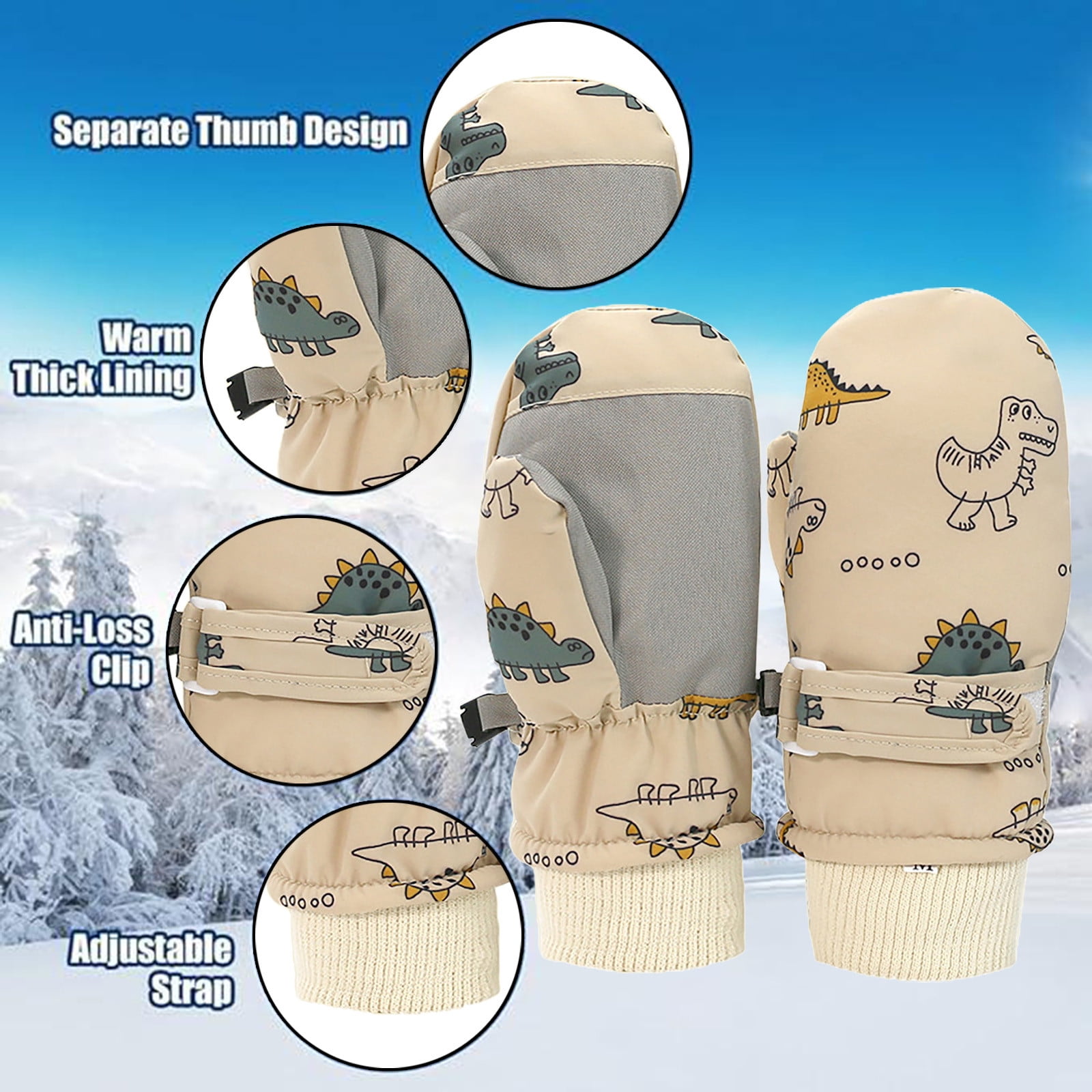 GXWEA 2T Gloves Kids Waterproof Gloves Kids Gloves Winter Gloves Thick Gloves Stretchy Warm Gloves Boys Girls 6-11 Year 6-24 Months AHA5 kids snow gloves Khaki - Image 4