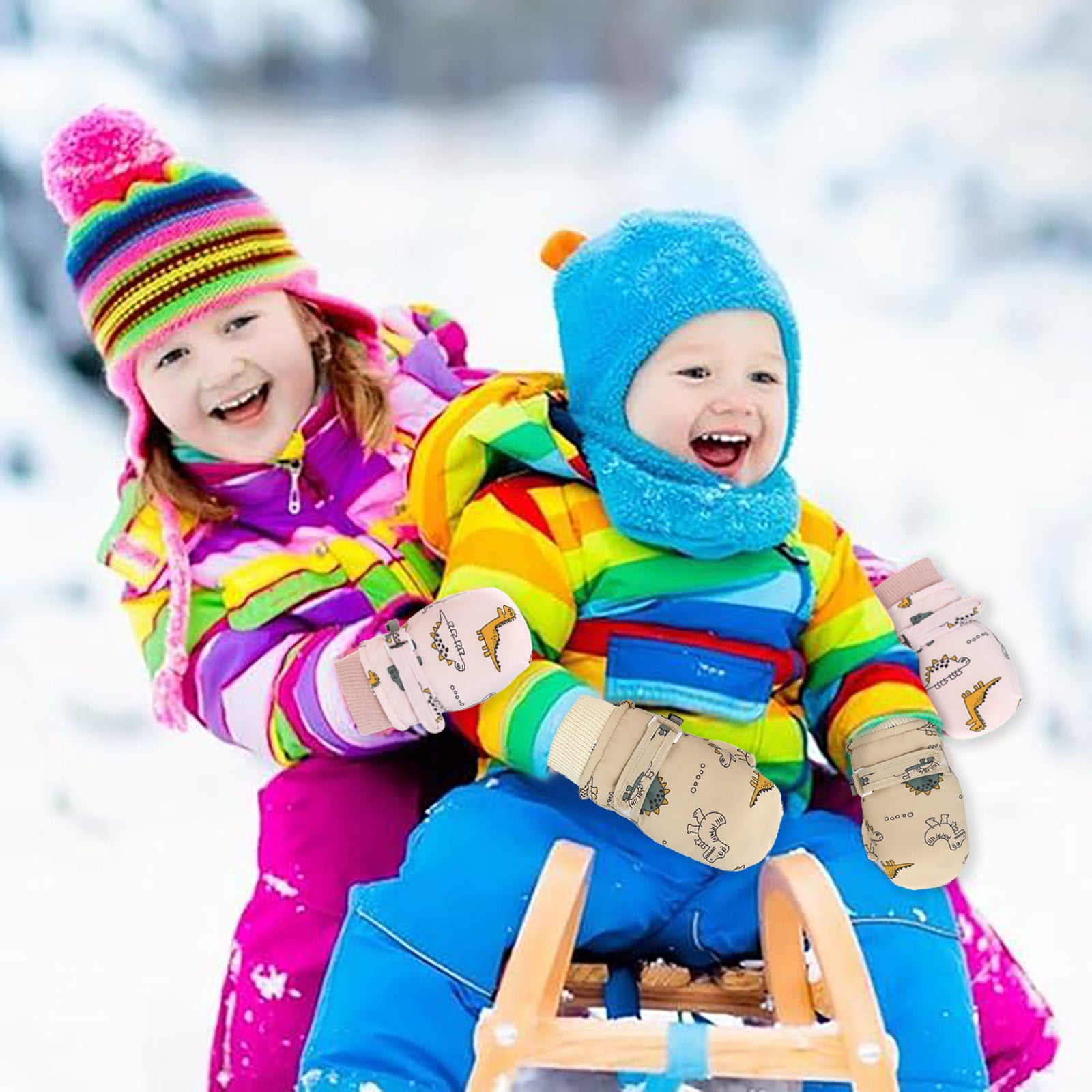 GXWEA 2T Gloves Kids Waterproof Gloves Kids Gloves Winter Gloves Thick Gloves Stretchy Warm Gloves Boys Girls 6-11 Year 6-24 Months AHA5 kids snow gloves Khaki - Image 5