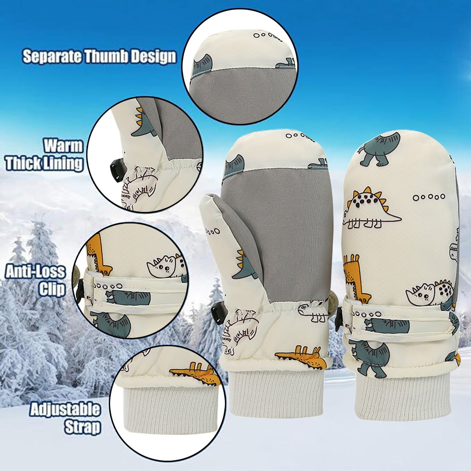 GXWEA 2T Gloves Kids Waterproof Gloves Kids Gloves Winter Gloves Thick Gloves Stretchy Warm Gloves Boys Girls 6-11 Year 4-8 Years AHA5 kids snow gloves White - Image 5