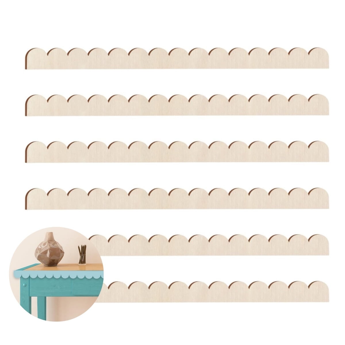 Scalloped Decorative Wood Trim,pack of 6 Cute DIY Edge Decorative Wall Trim,QZS Decorative Wood Molding for Home,Wall,Cabinet - Image 1