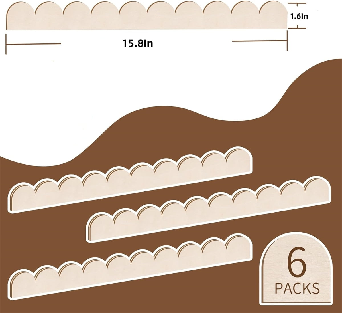Scalloped Decorative Wood Trim,pack of 6 Cute DIY Edge Decorative Wall Trim,QZS Decorative Wood Molding for Home,Wall,Cabinet - Image 2