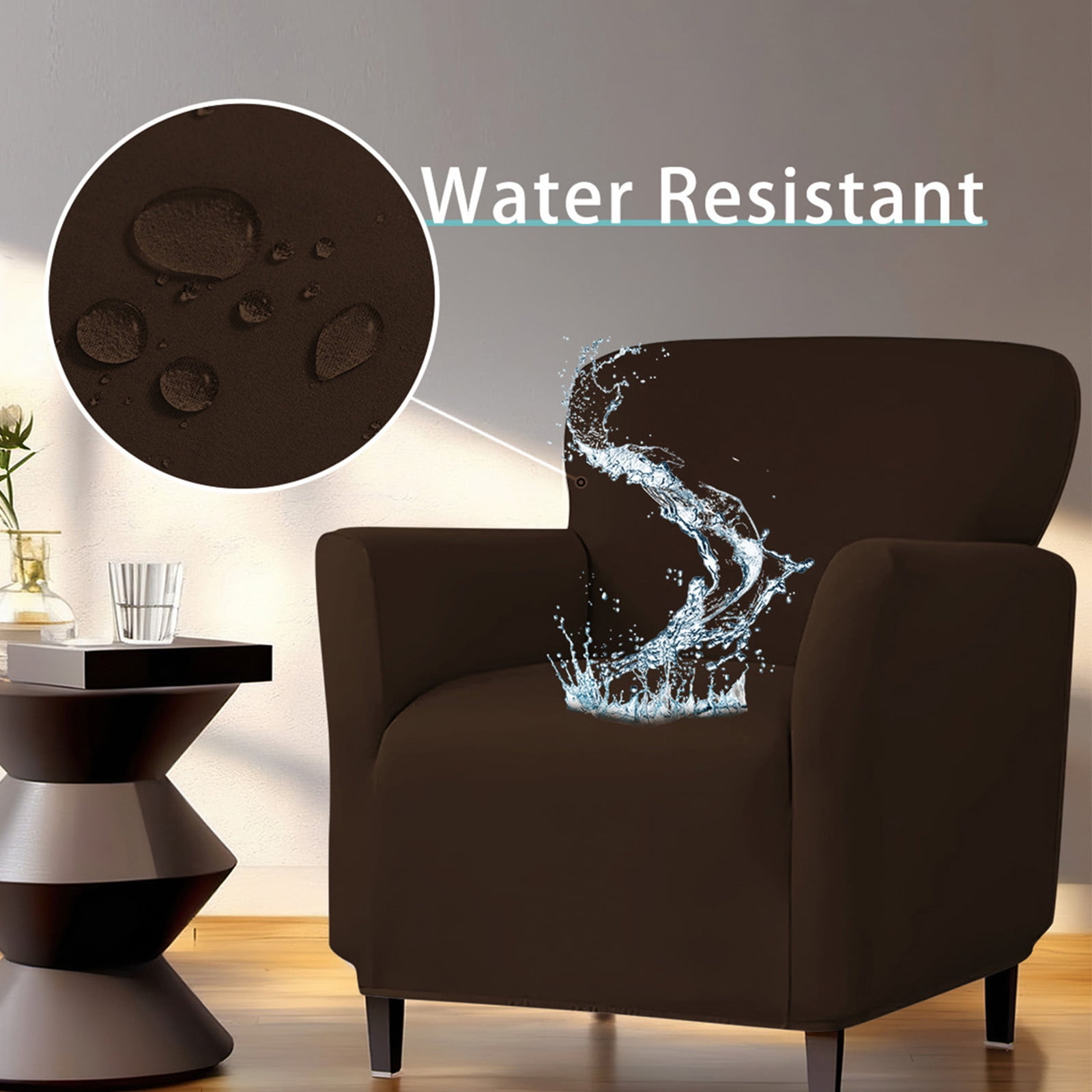 Chair Slipcovers, Waterproof Chair Covers, Armchair 1-Piece Stretch Chair Covers for Living Room, Nonslip Outdoor Armchair Slipcover, Elastic Solid Color Chair Cover, Pets Furniture Protector Coffee - Image 1